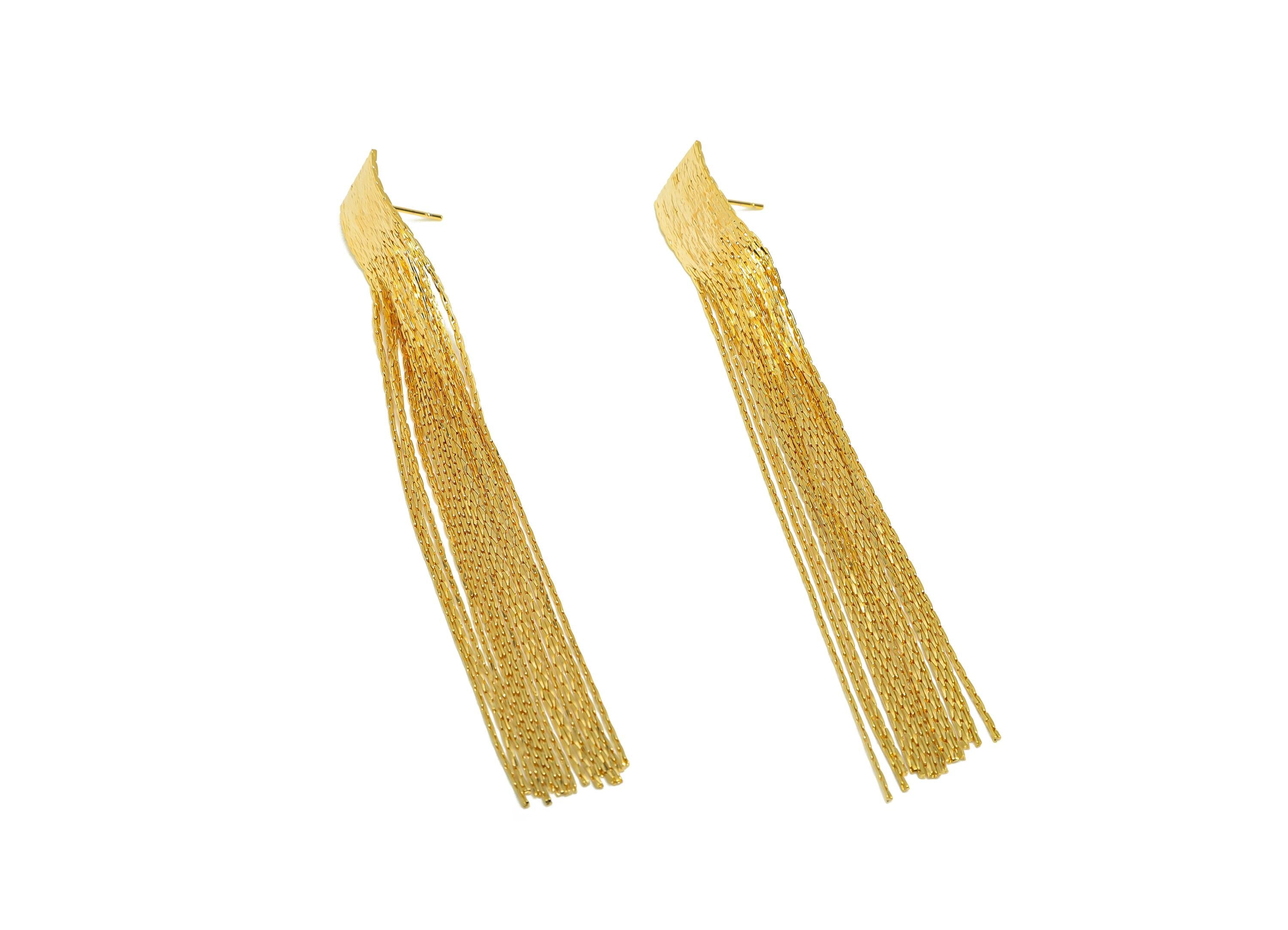 Brass Tassel Earring Stud - Wide Tassel Wire Earring Post - Brass Snake Chain Earring Post - 18K Real Gold Plated - 112x24x2.5mm - RGP7514 - DOMEDBAZAAR