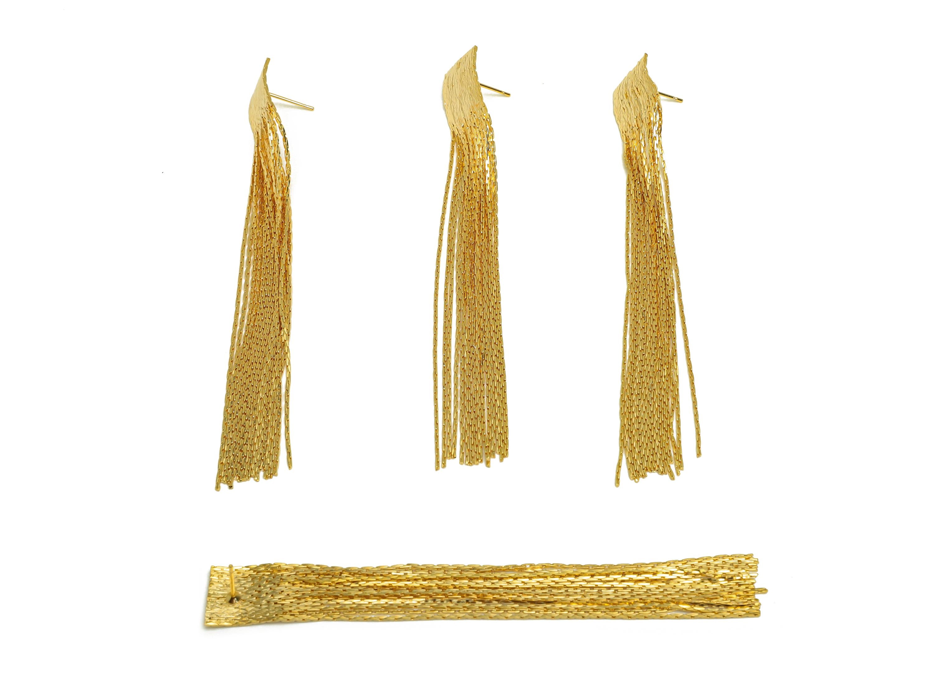 Brass Tassel Earring Stud - Wide Tassel Wire Earring Post - Brass Snake Chain Earring Post - 18K Real Gold Plated - 112x24x2.5mm - RGP7514 - DOMEDBAZAAR