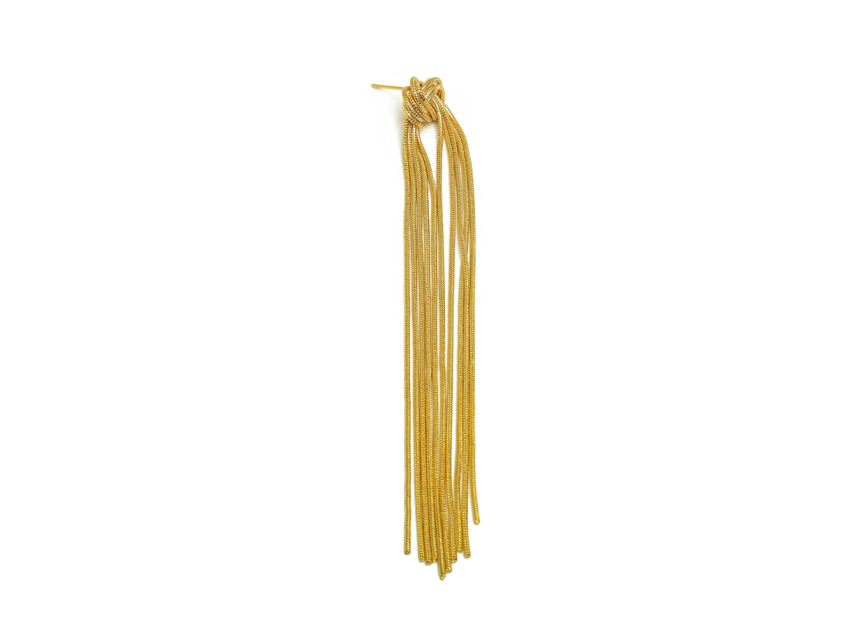 Brass Tassel Earring Stud - Knot Tassel Wire Earring Post - Brass Snake Long Chain Earring Post - 18K Real Gold Plated - 116x13x4mm- RGP7520 - DOMEDBAZAAR