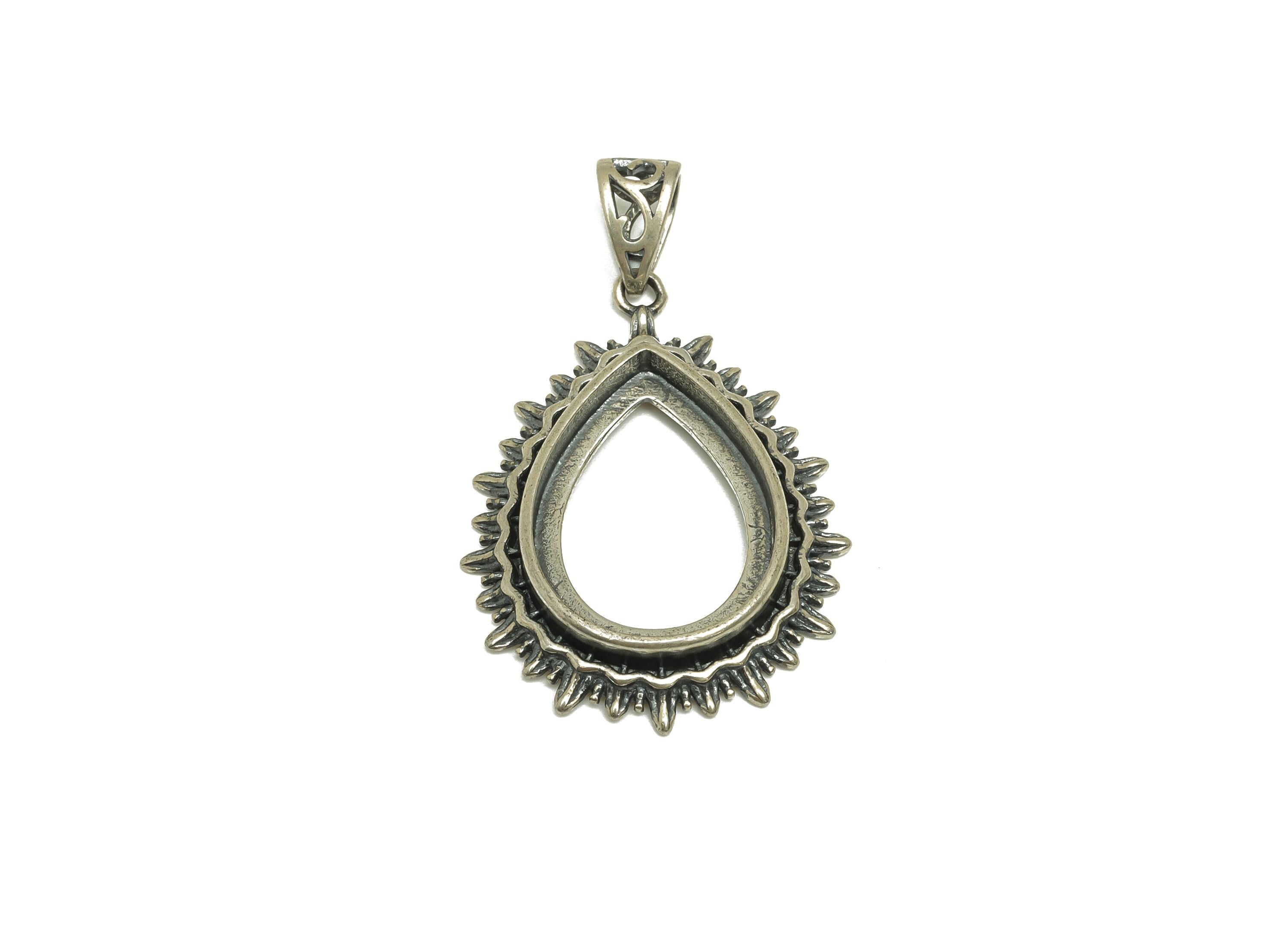 12x16mm Drop Pendant Setting - Textured Teardrop Pendant Blank - Vintage Teardrop Pendant Setting - 925 Silver Sterling - RGP7461 - DOMEDBAZAAR