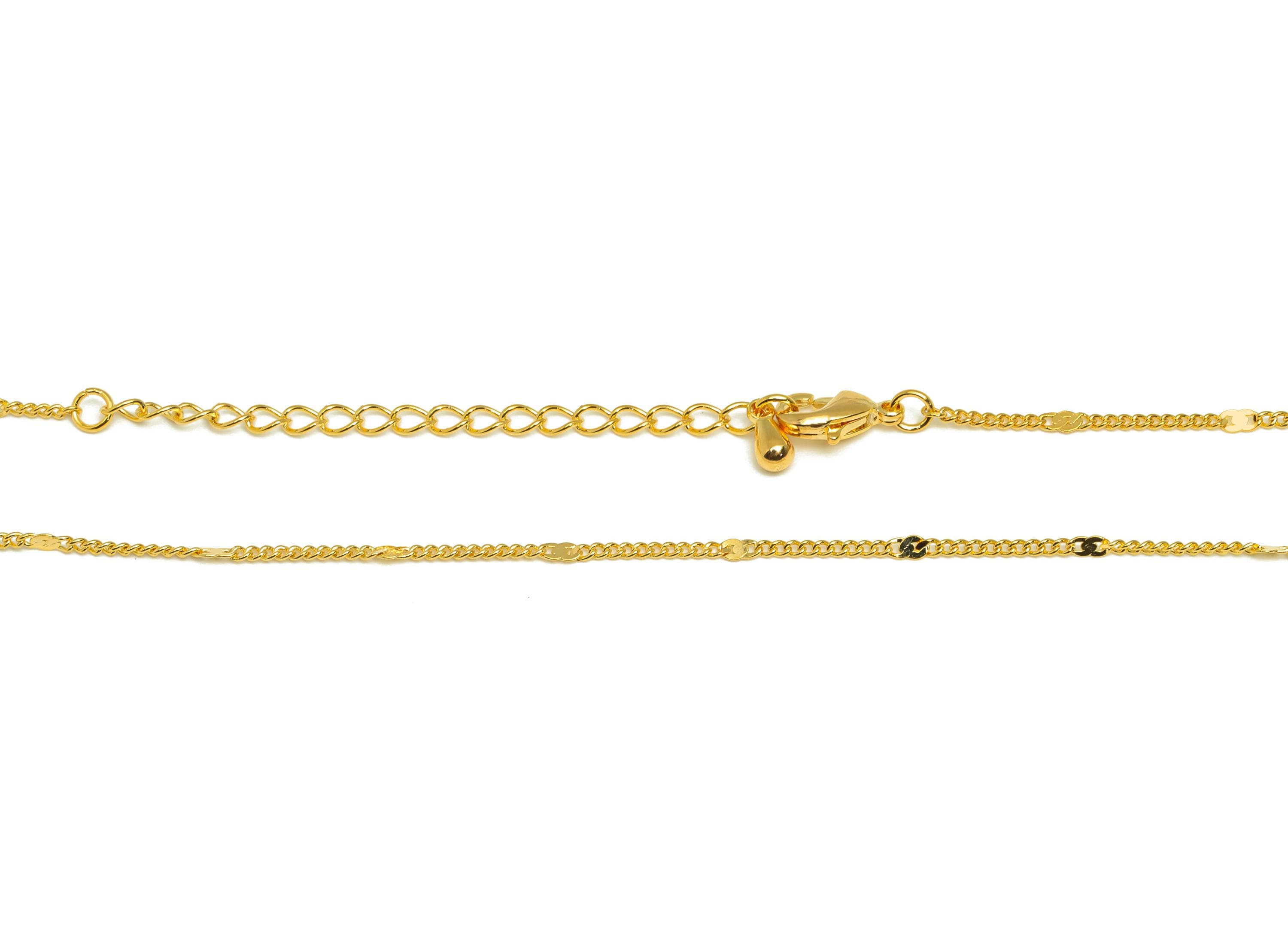 0.135 Finished Curb Chain - Gold 42+6cm Hammered Beaded Curb Chain - Brass Beaded Curb Chain - For Necklace - 18K Real Gold Plating -RGP7465 - DOMEDBAZAAR