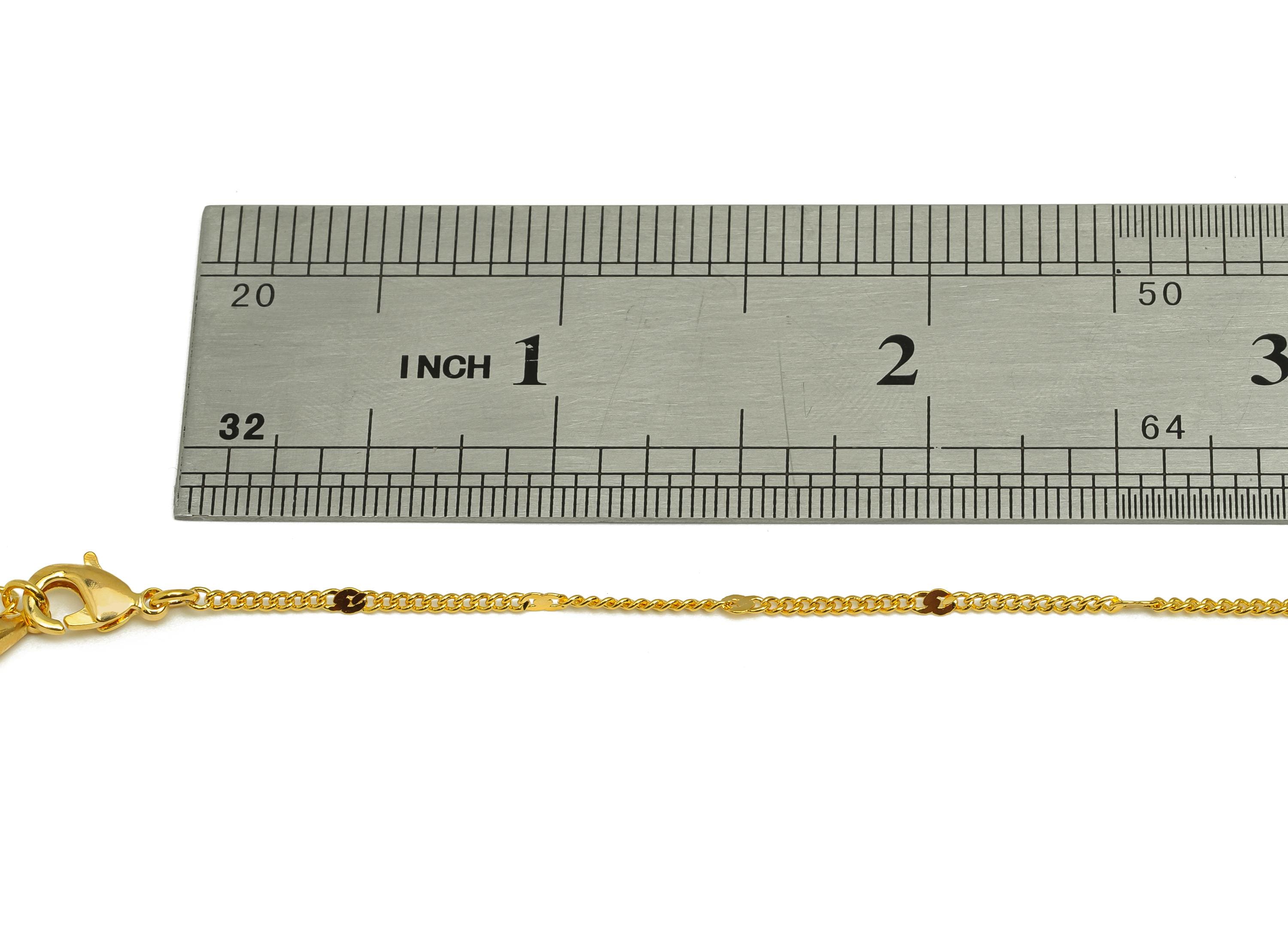 0.135 Finished Curb Chain - Gold 42+6cm Hammered Beaded Curb Chain - Brass Beaded Curb Chain - For Necklace - 18K Real Gold Plating -RGP7465 - DOMEDBAZAAR