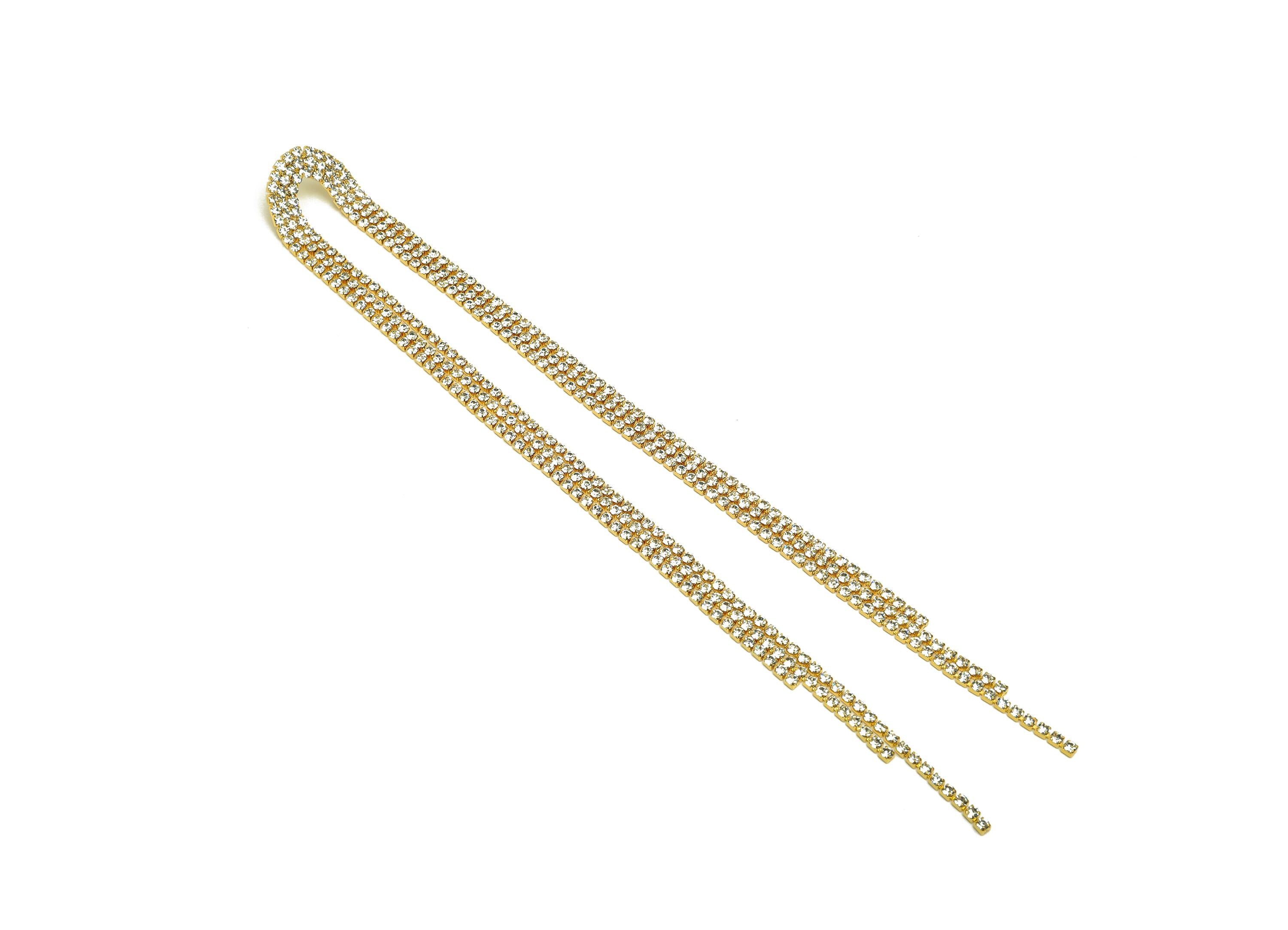 Brass Tassel Earring Stud - Domed Tassel Earring Post - Bridge Zircon Tassel Earring Post - 18K Real Gold Plated - 186x18x2.2mm - RGP7511 - DOMEDBAZAAR