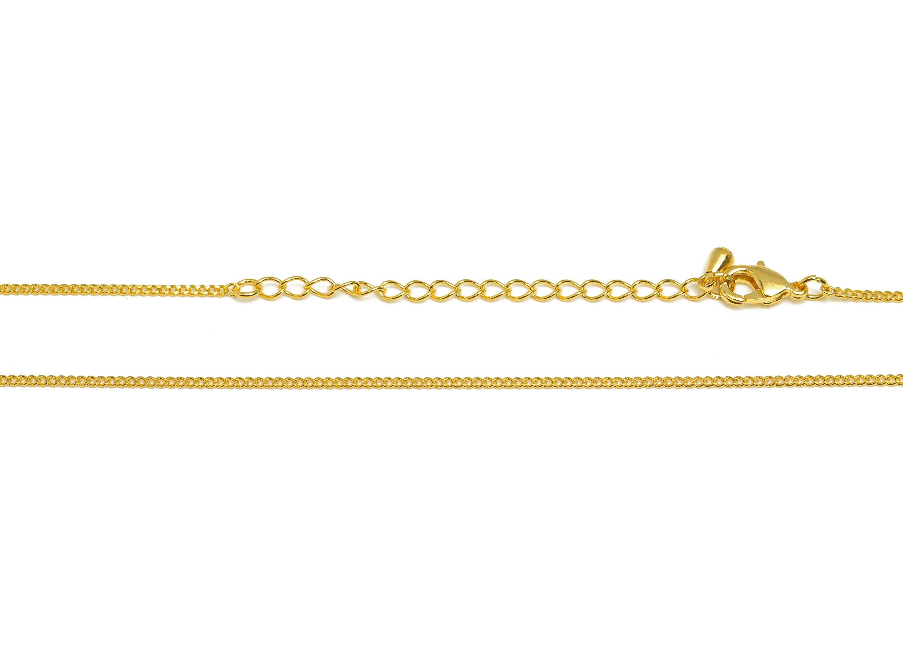 0.135 Finished Curb Chain - Gold 42+6cm Faceted Curb Chain - Brass Mini Finished Curb Chain - For Necklace - 18K Real Gold Plating - RGP7467 - DOMEDBAZAAR