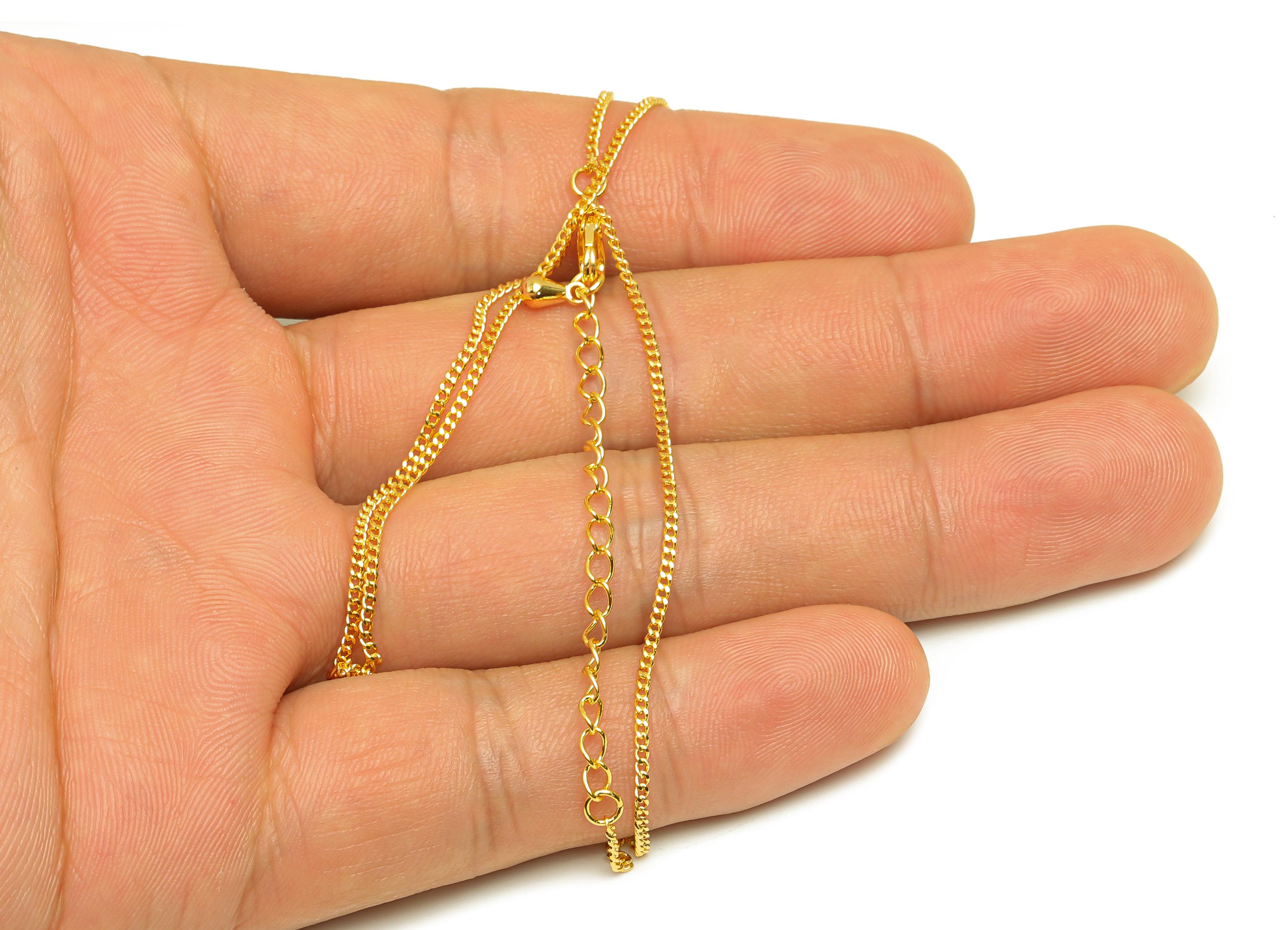 0.235 Finished Cable Chain - Gold 42+6cm Faceted Flat Cable Chain - Brass Flat Cable Chain - For Necklace - 18K Real Gold Plating - RGP7468 - DOMEDBAZAAR