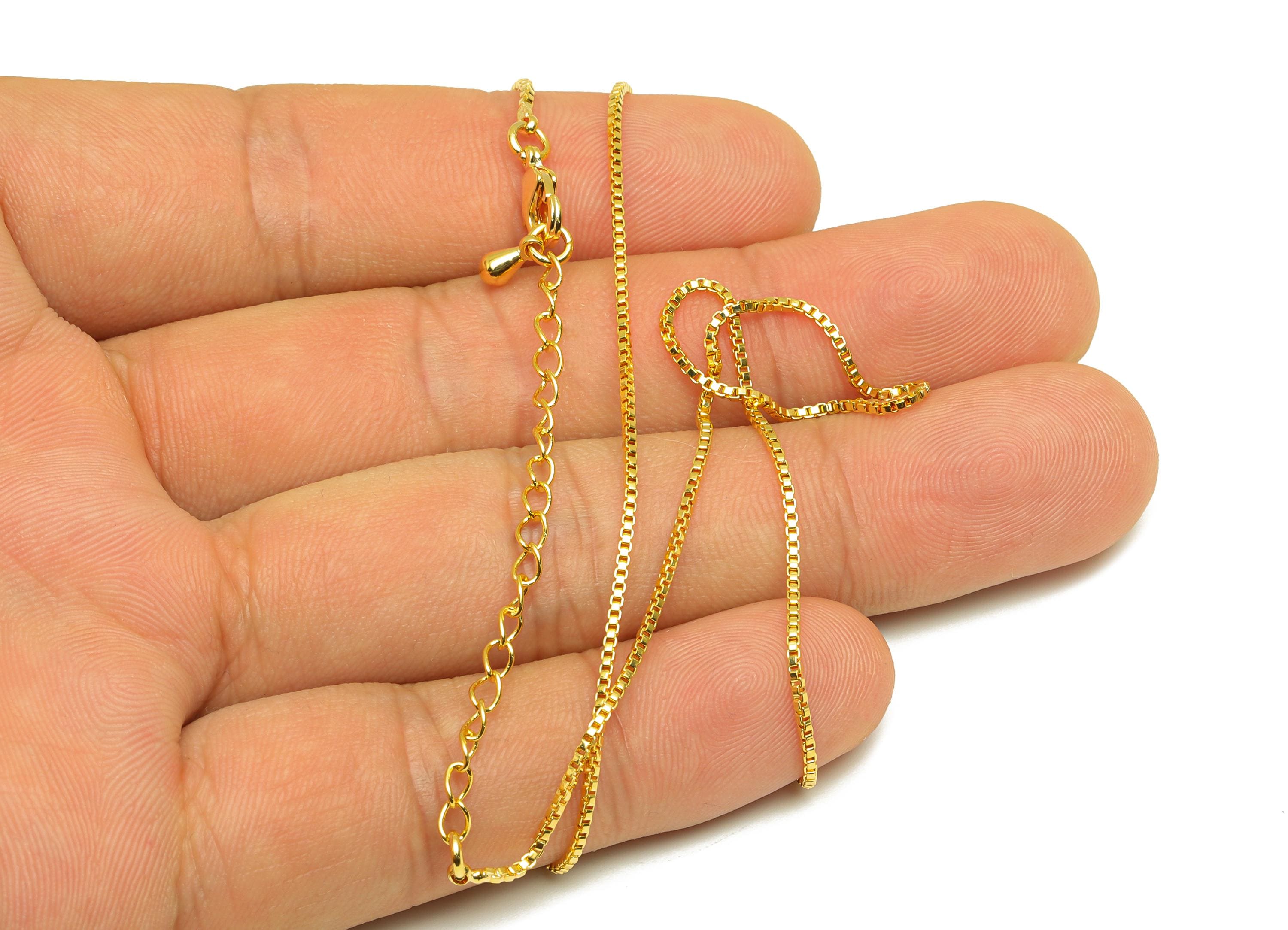 1mm Finished Box Chain - Gold 44+6cm Finished Box Chain - Brass Finished Box Necklace Chain - For Necklace - 18K Real Gold Plating - RGP7469 - DOMEDBAZAAR
