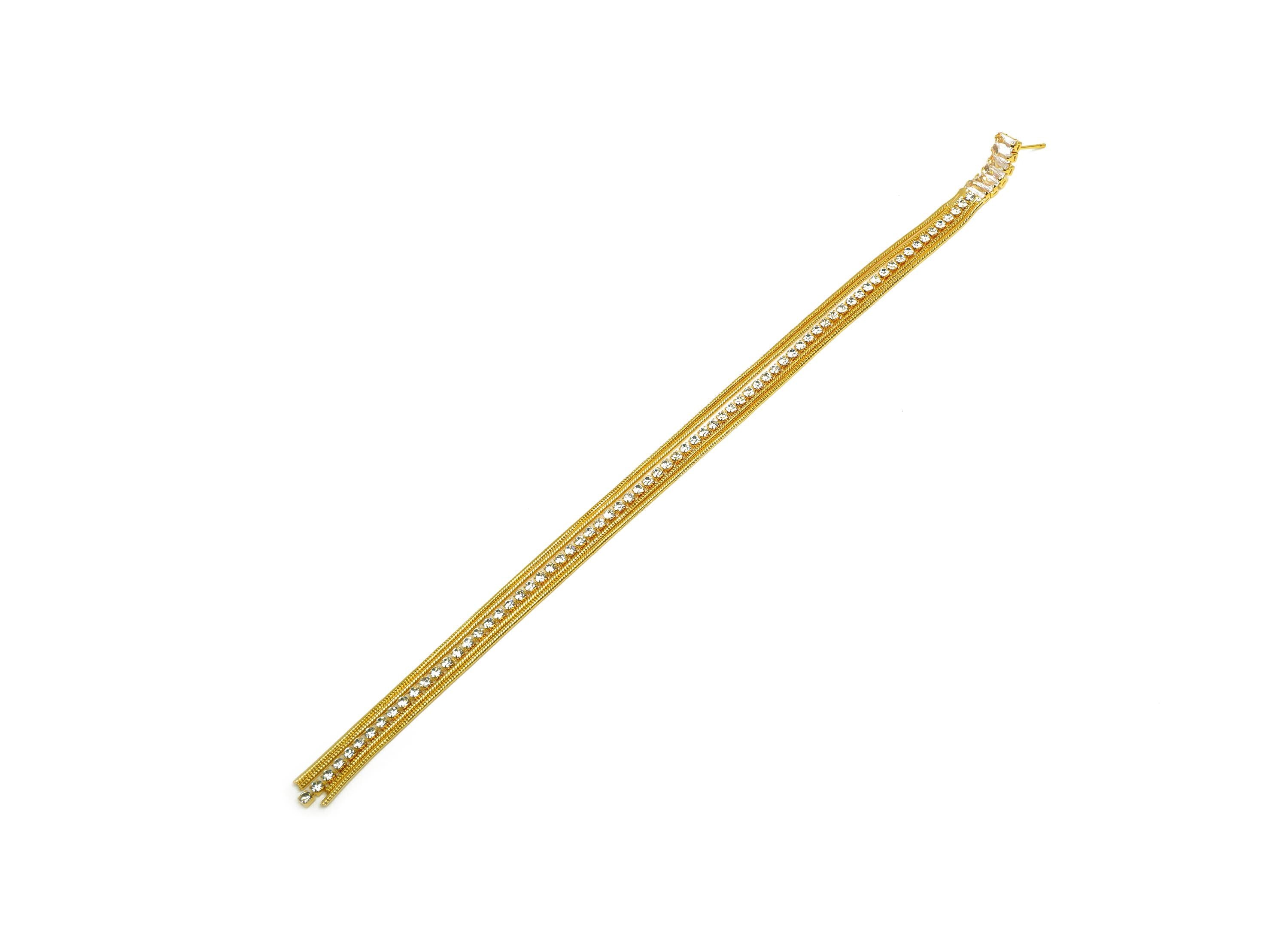 Brass Tassel Earring Stud - Rectangle Tassel Earring Post - Brass Zircon Long Snake Chian Post - 18K Real Gold Plated - 190x5x2mm - RGP7507 - DOMEDBAZAAR