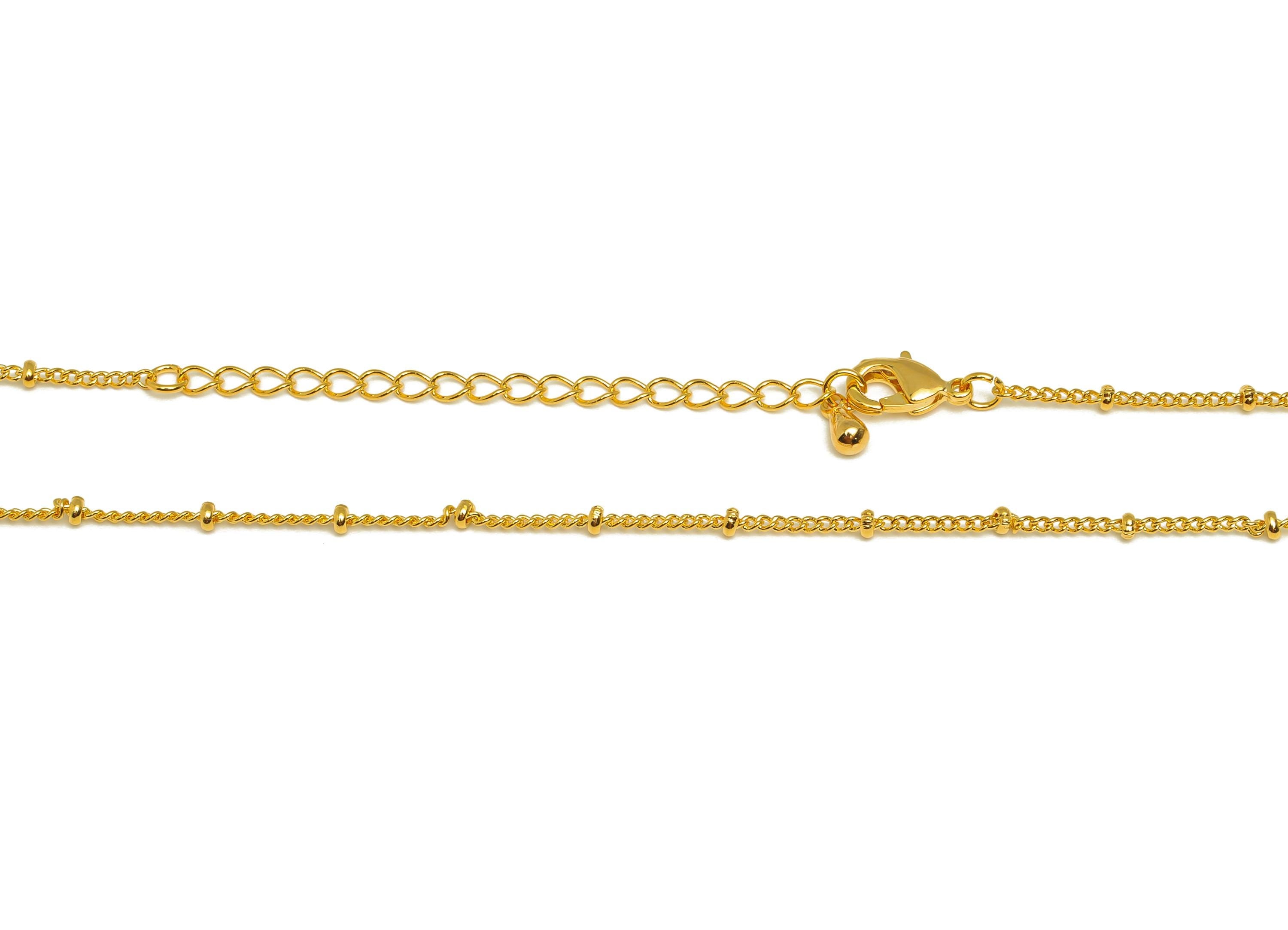 0.135 Finished Ball Curb Chain - Gold 42+6cm Rondella Beaded Curb Chain - Brass Curb Chain - For Necklace - 18K Real Gold Plating - RGP7470 - DOMEDBAZAAR