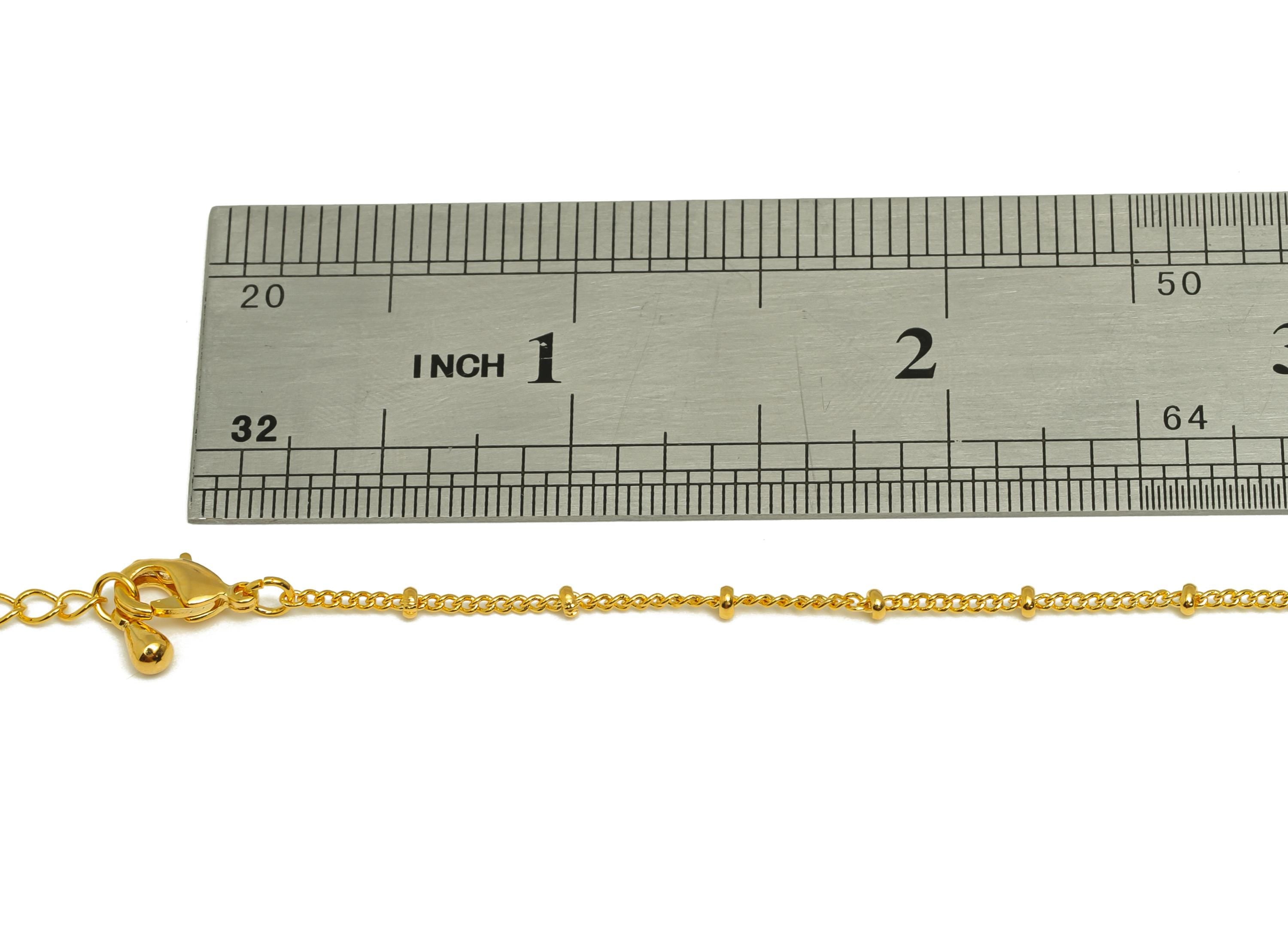 0.135 Finished Ball Curb Chain - Gold 42+6cm Rondella Beaded Curb Chain - Brass Curb Chain - For Necklace - 18K Real Gold Plating - RGP7470 - DOMEDBAZAAR