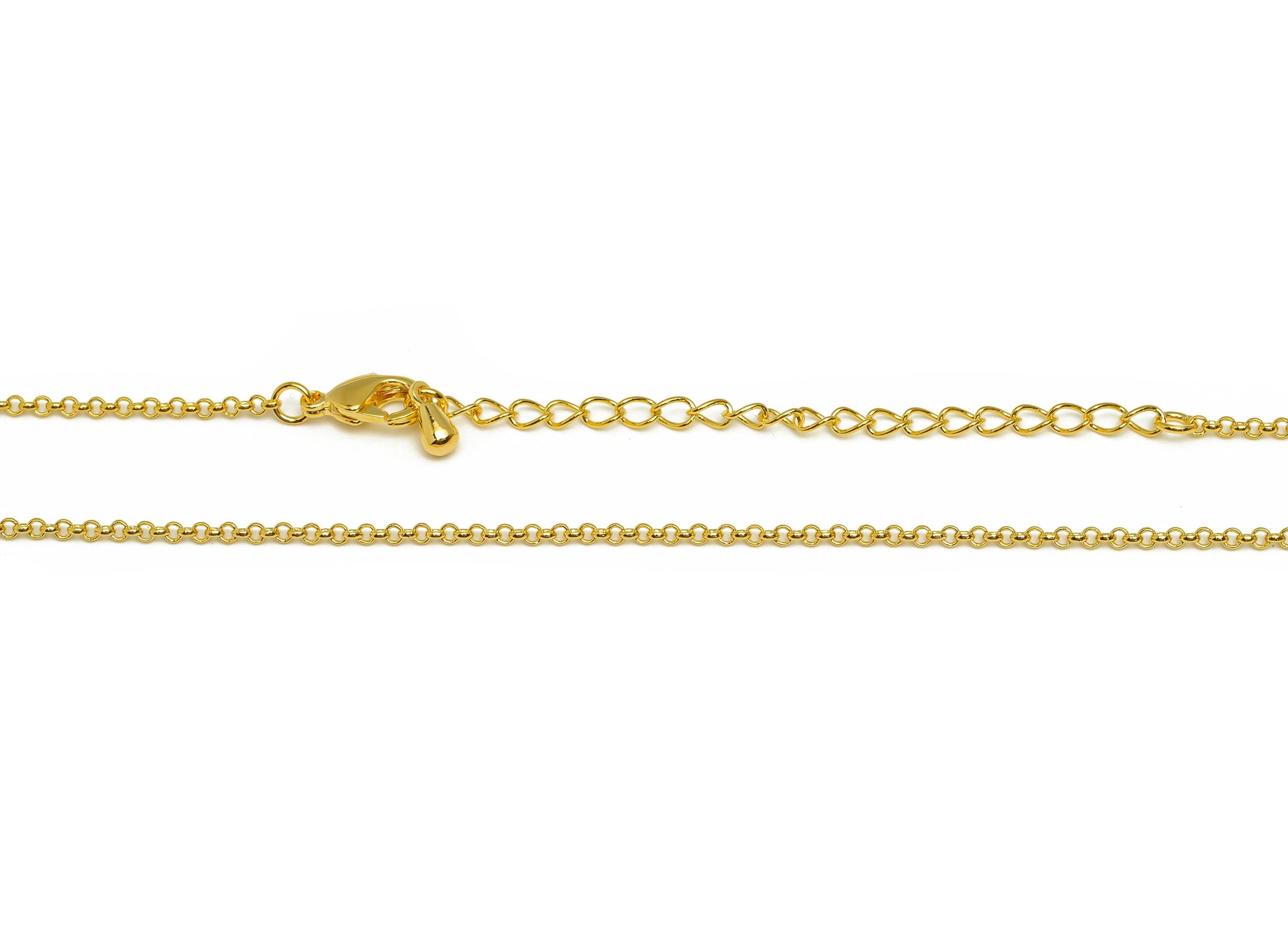 1.5 Finished Rolo Chain - Gold 42+6cm Rolo Chain - Brass Finished Rolo Necklace Chain - For Necklace - 18K Real Gold Plating - RGP7472 - DOMEDBAZAAR