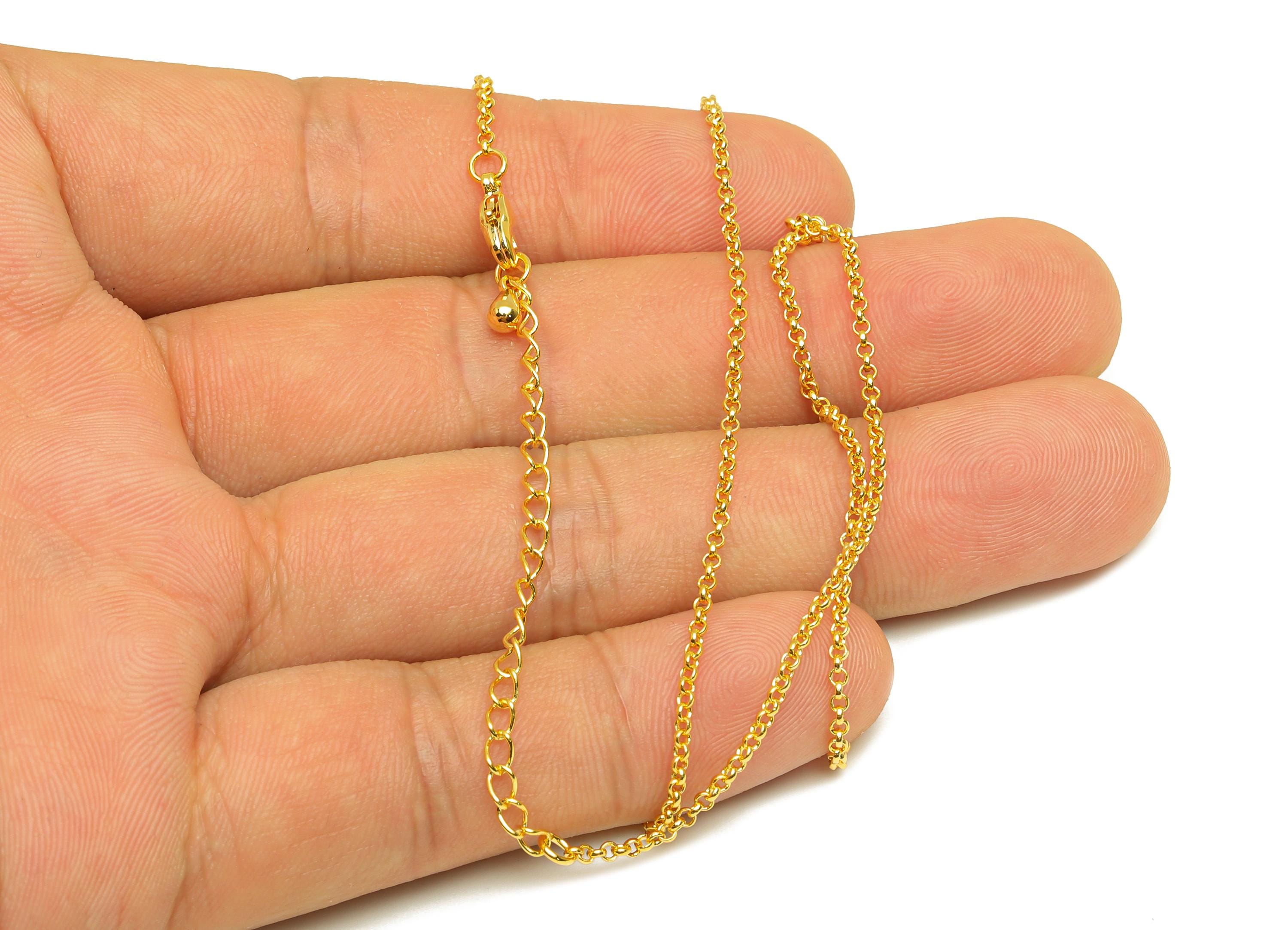 1.5 Finished Rolo Chain - Gold 42+6cm Rolo Chain - Brass Finished Rolo Necklace Chain - For Necklace - 18K Real Gold Plating - RGP7472 - DOMEDBAZAAR