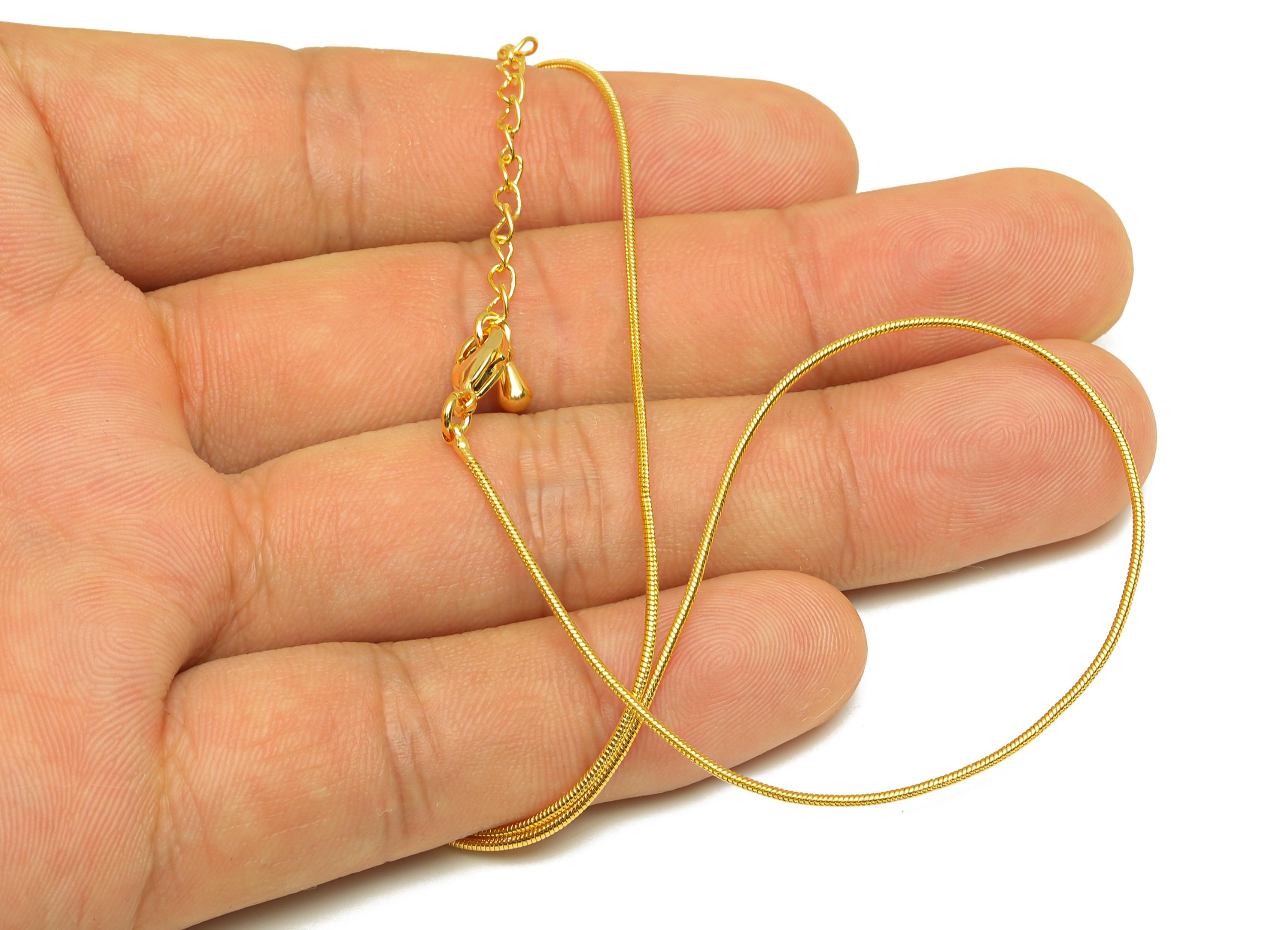 1mm Finished Snake Chain - Gold 44+6cm Snake Finished Chain - Brass Finished Snake Chain - For Necklace - 18K Real Gold Plating - RGP7475 - DOMEDBAZAAR