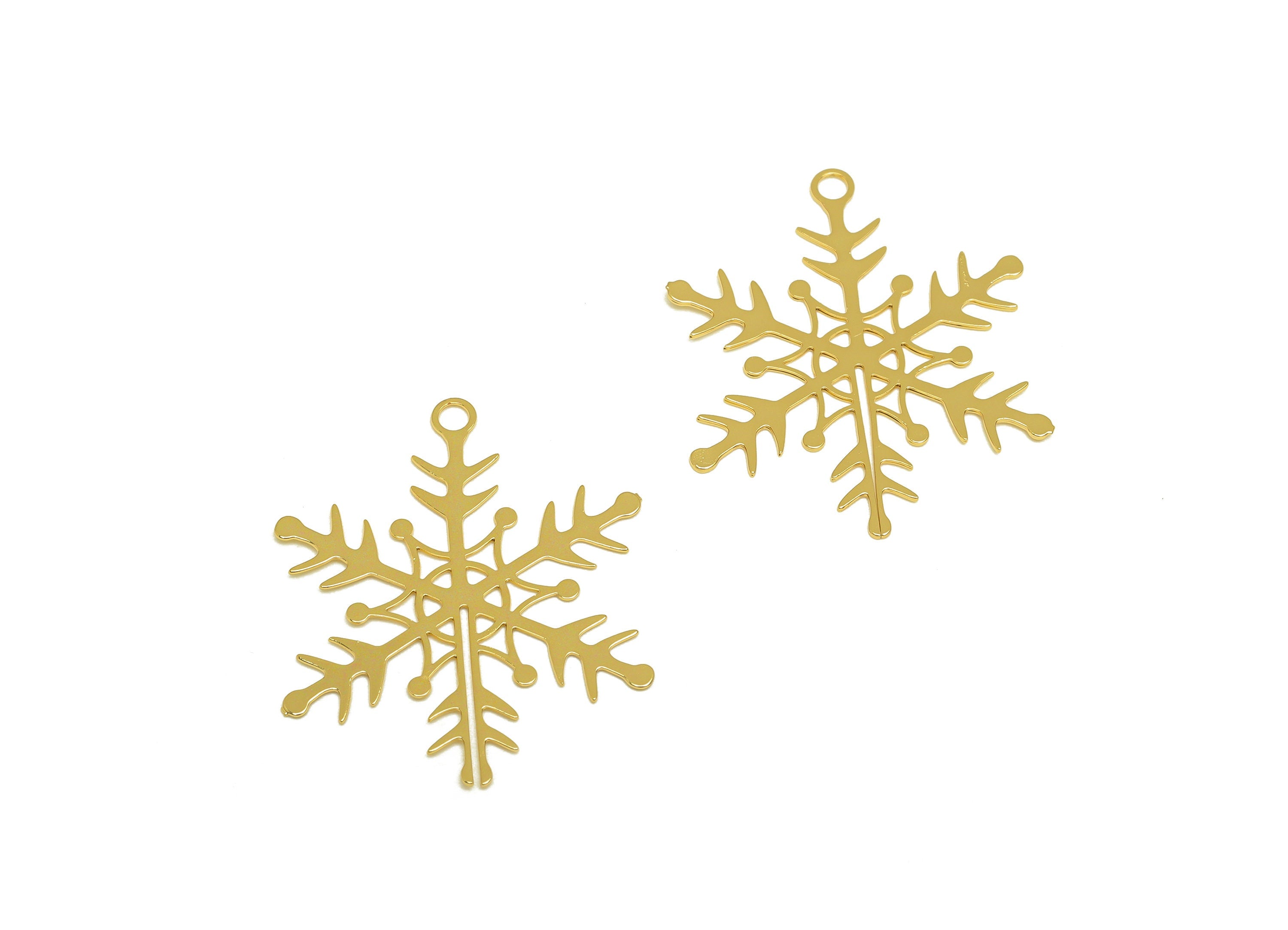 Brass Snowflake Earring Charm - Brass Star Snowflake Earring Charm - Brass Snowflake Pendant - 18K Real Gold Plating - 25x23x0.3mm - RGP7169 - DOMEDBAZAAR