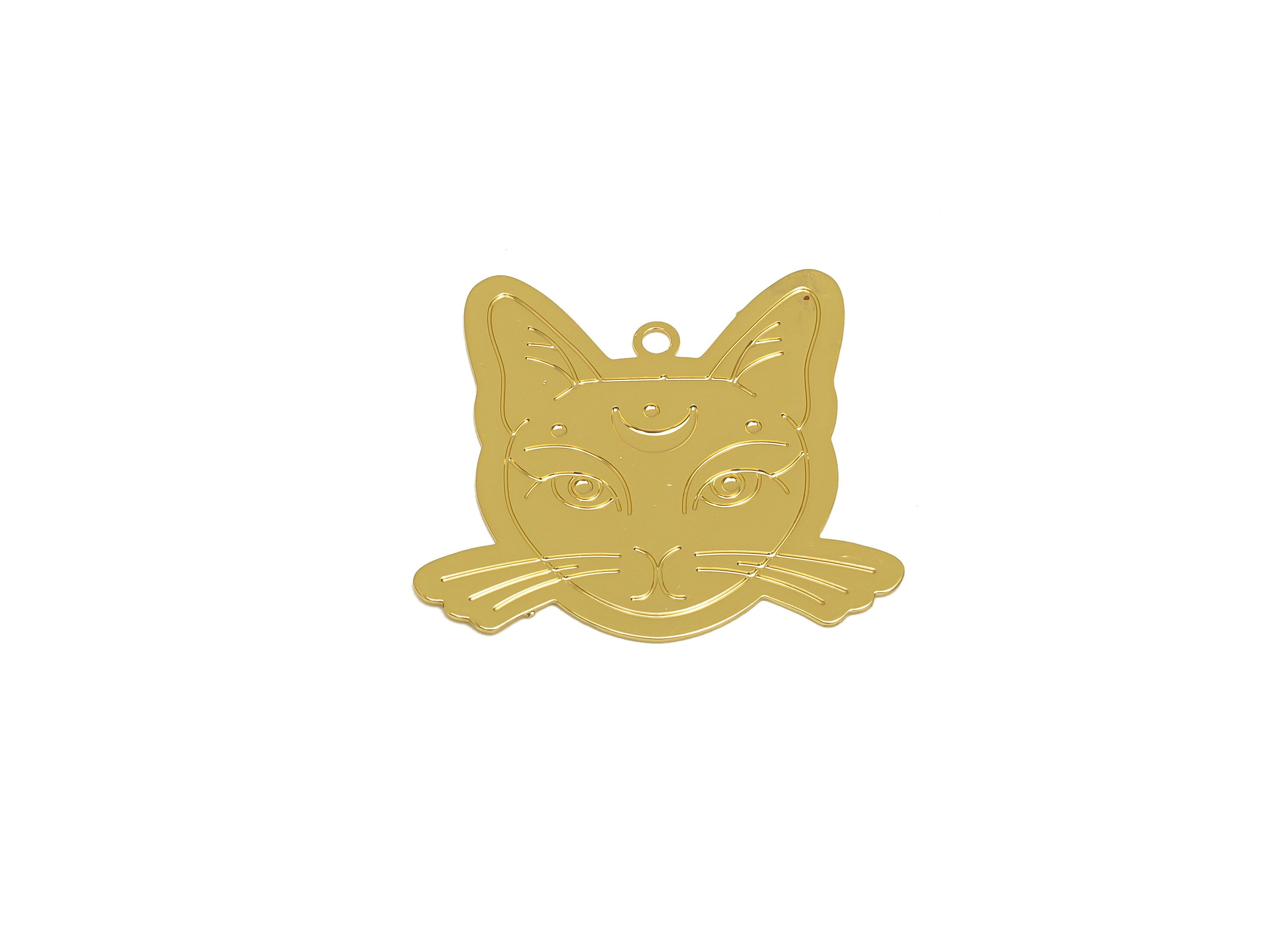 Brass Cat Earring Charm - Brass Crescent Cat Earring Charm - Brass Animal Pendant - 18K Real Gold Plating - 22.52x25.08x0.36mm - RGP7170 - DOMEDBAZAAR