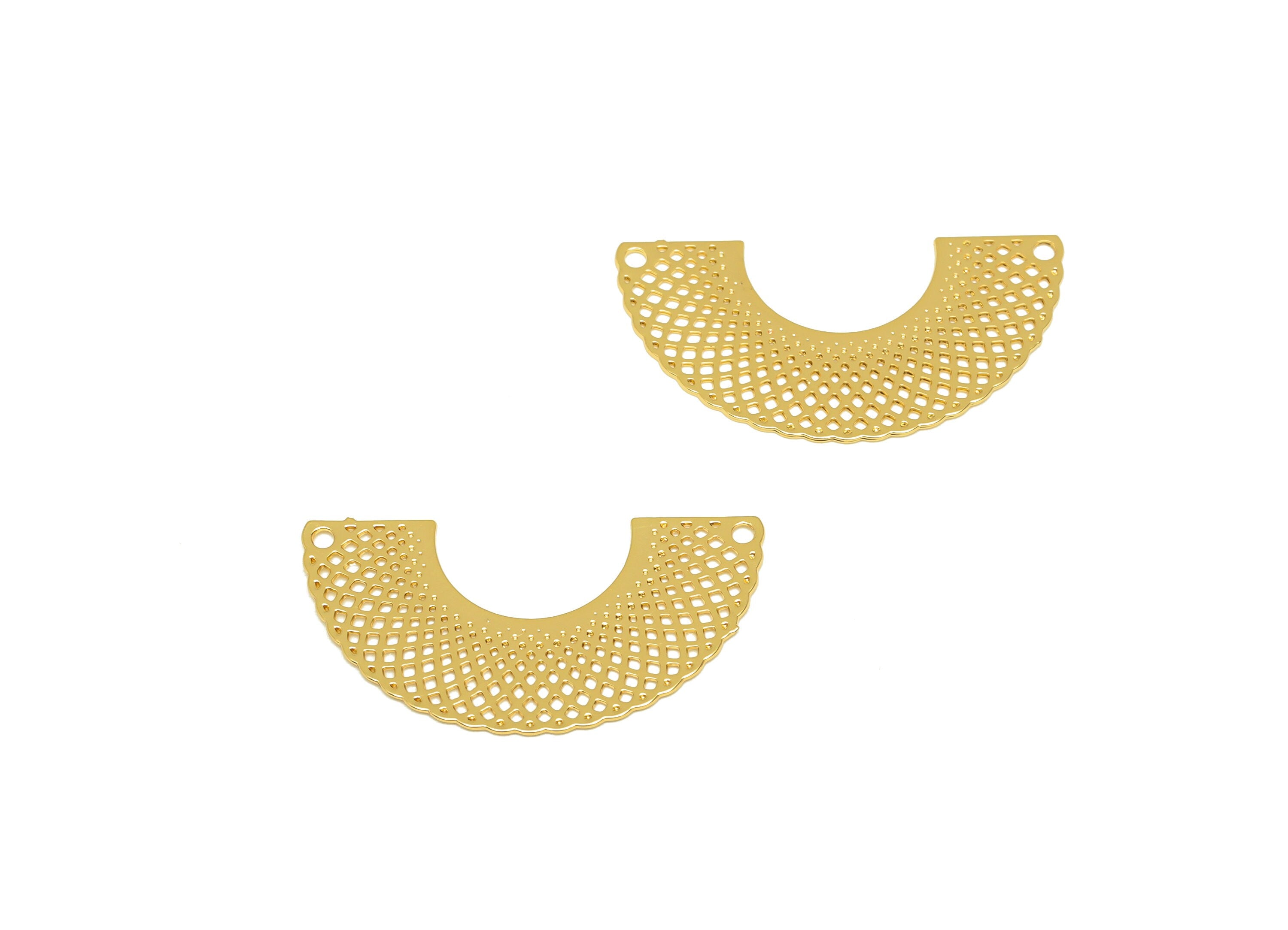 Brass Bridge Connector - Brass Geometry Earring Charm - Brass Hollow Bridge Earring Charm - 18K Real Gold Plating - 25x13x0.37mm - RGP7178 - DOMEDBAZAAR