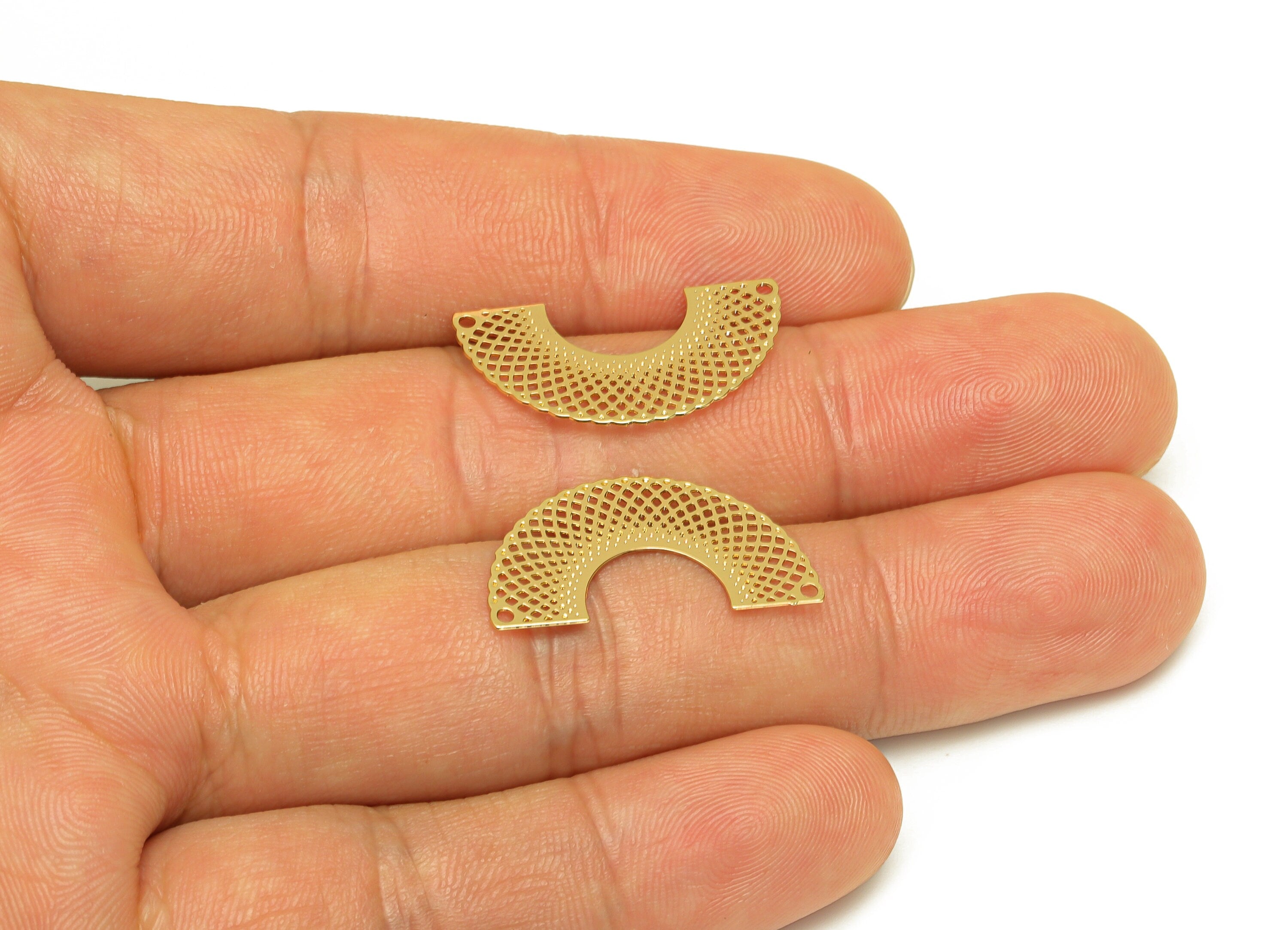 Brass Bridge Connector - Brass Geometry Earring Charm - Brass Hollow Bridge Earring Charm - 18K Real Gold Plating - 25x13x0.37mm - RGP7178 - DOMEDBAZAAR