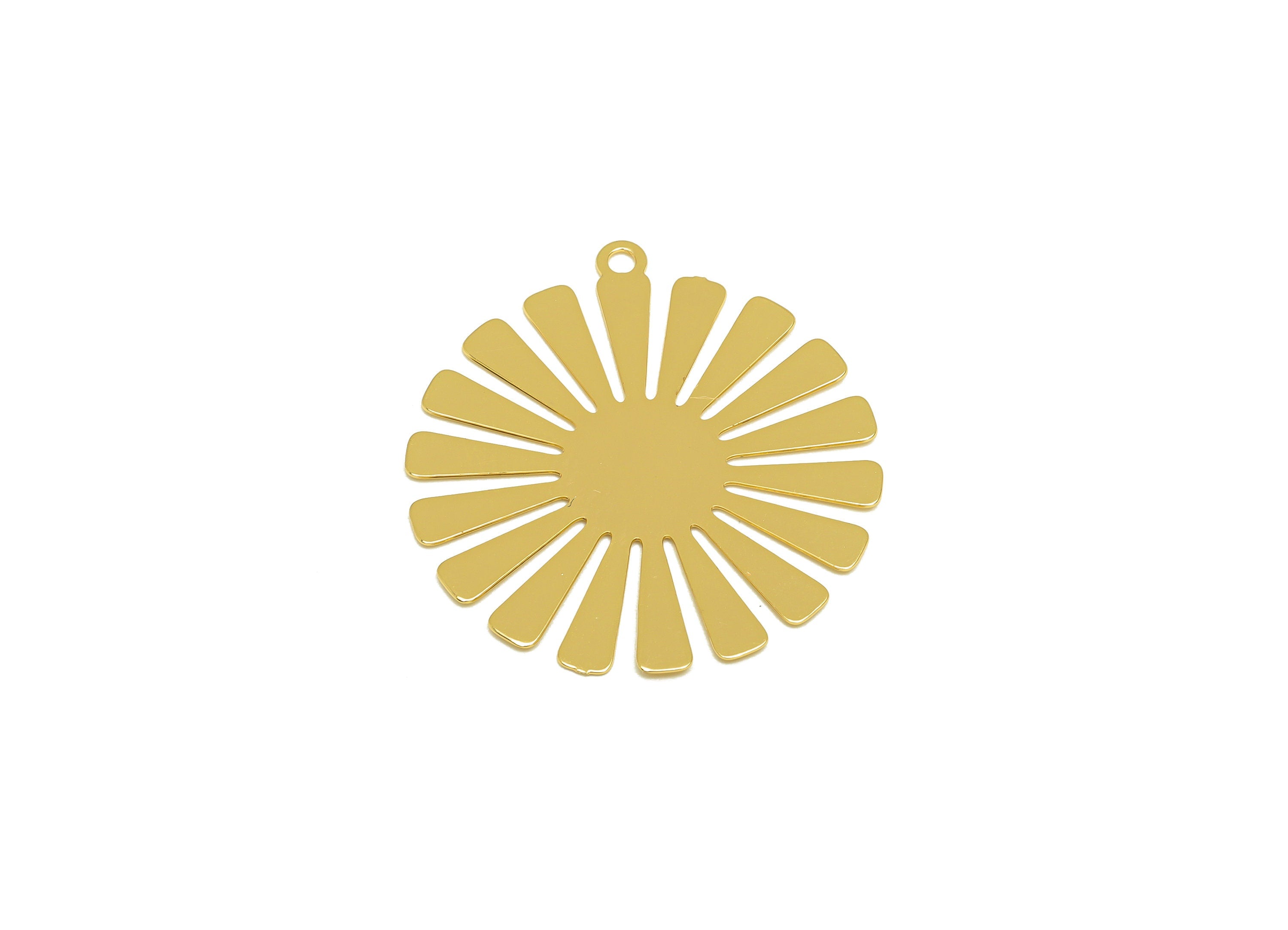 Brass Flower Earring Charm - Brass Round Earring Charm - Brass Circle Pendant - 18K Real Gold Plating - 27.2x25.32x0.44m - RGP7162 - DOMEDBAZAAR