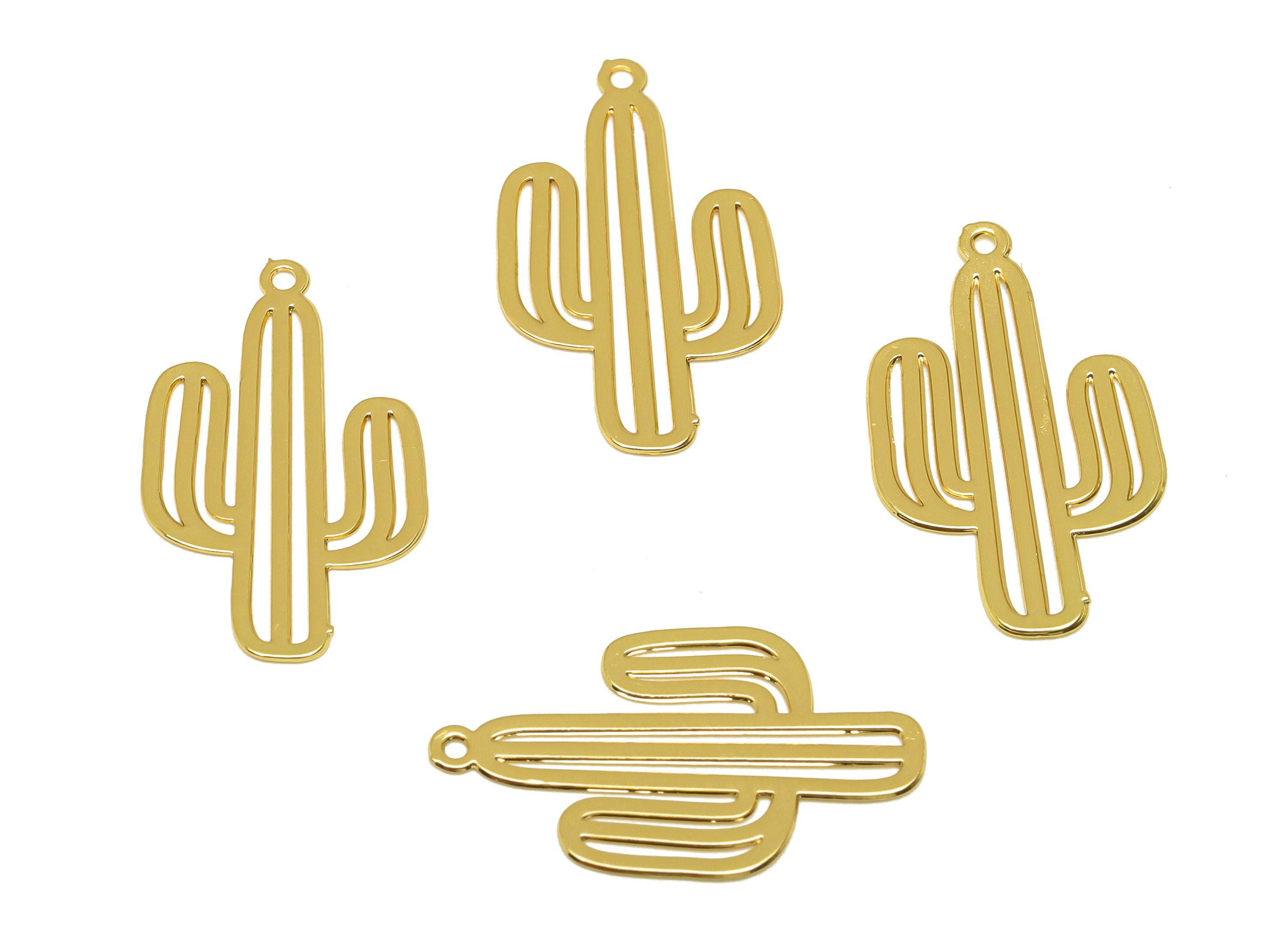 Brass Cactus Earring Charm - Brass Tropical Plants Earring Charm - Brass Botanical Pendant - 18K Real Gold Plating - 22x13x0.43mm- RGP7175 - DOMEDBAZAAR
