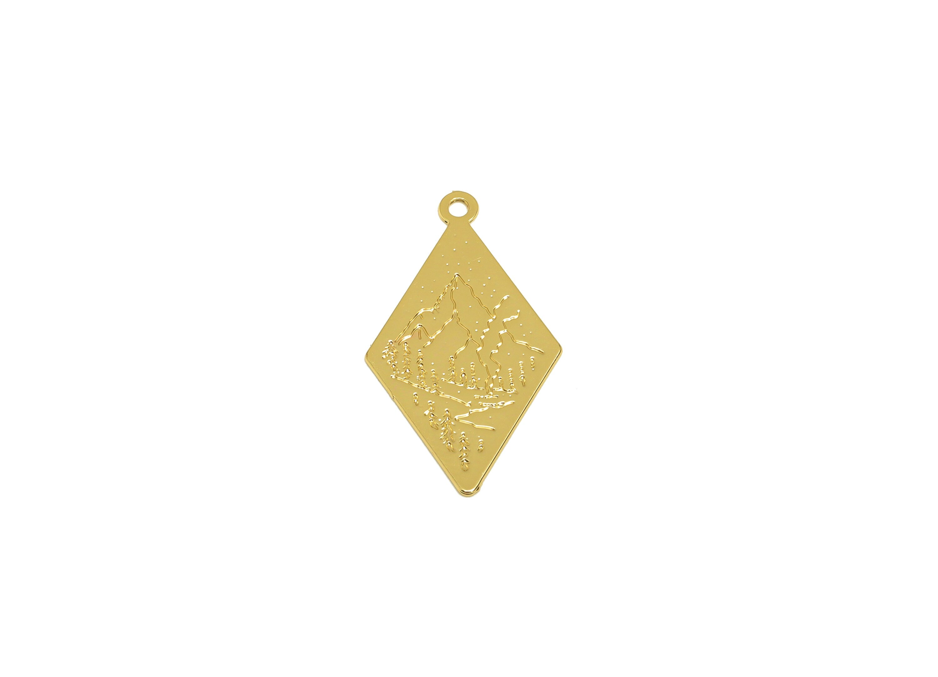 Brass Earring Charm - Brass Mountains and rivers Earring Charm - Diamond Nature Pendant - 18K Real Gold Plating - 22x12x0.45mm - RGP7179 - DOMEDBAZAAR