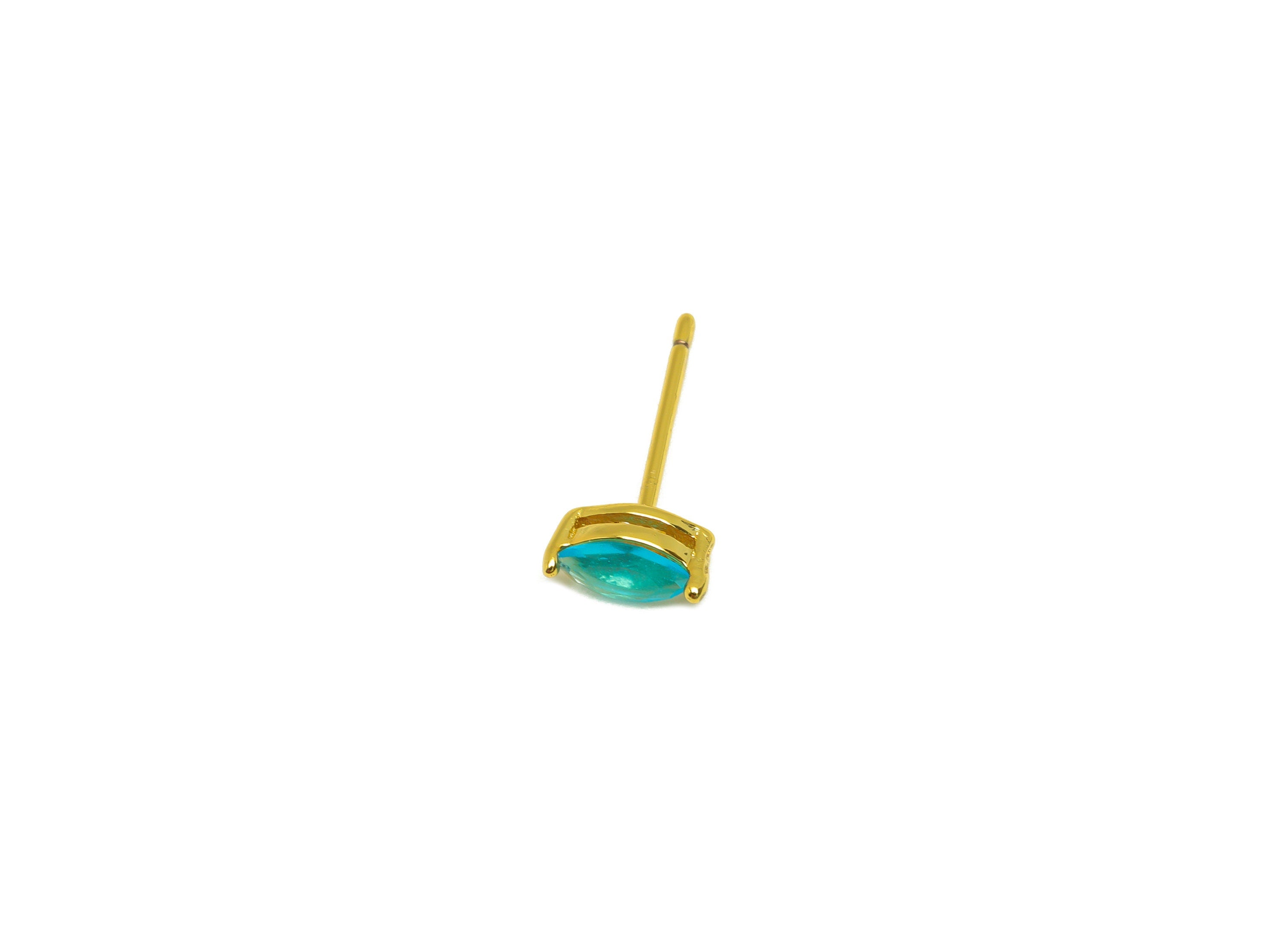 Brass Marquise CZ Earring Stud - Brass Blue Cubic Zircon Earring Post - Geometry Earring Post - 18K Real Gold Plating - 15x7x0.6mm -RGP7180F - DOMEDBAZAAR