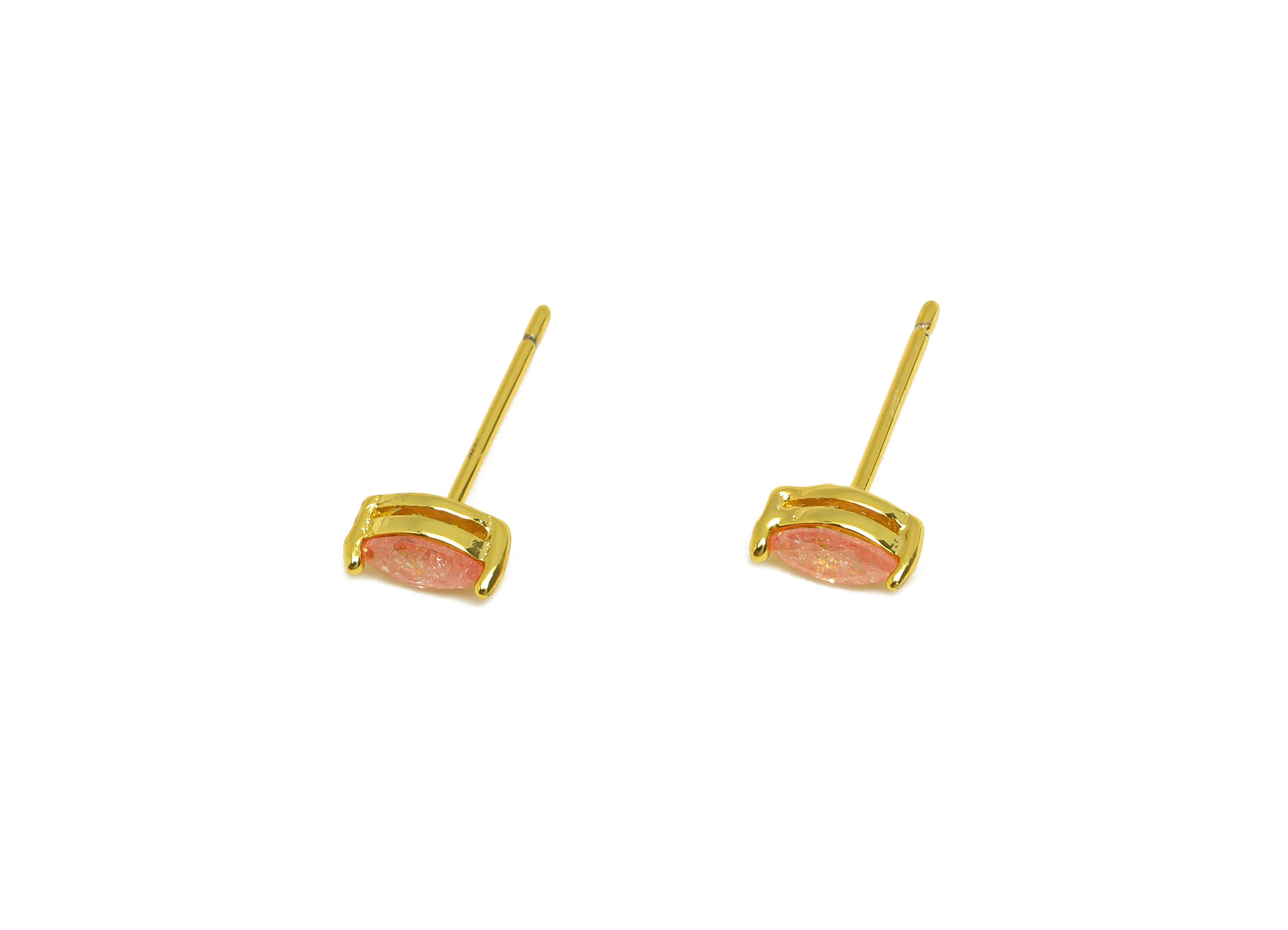 Brass Marquise CZ Earring Stud - Brass Pink Cubic Zircon Earring Post - Geometry Earring Post - 18K Real Gold Plating - 15x7x0.6mm -RGP7180H - DOMEDBAZAAR