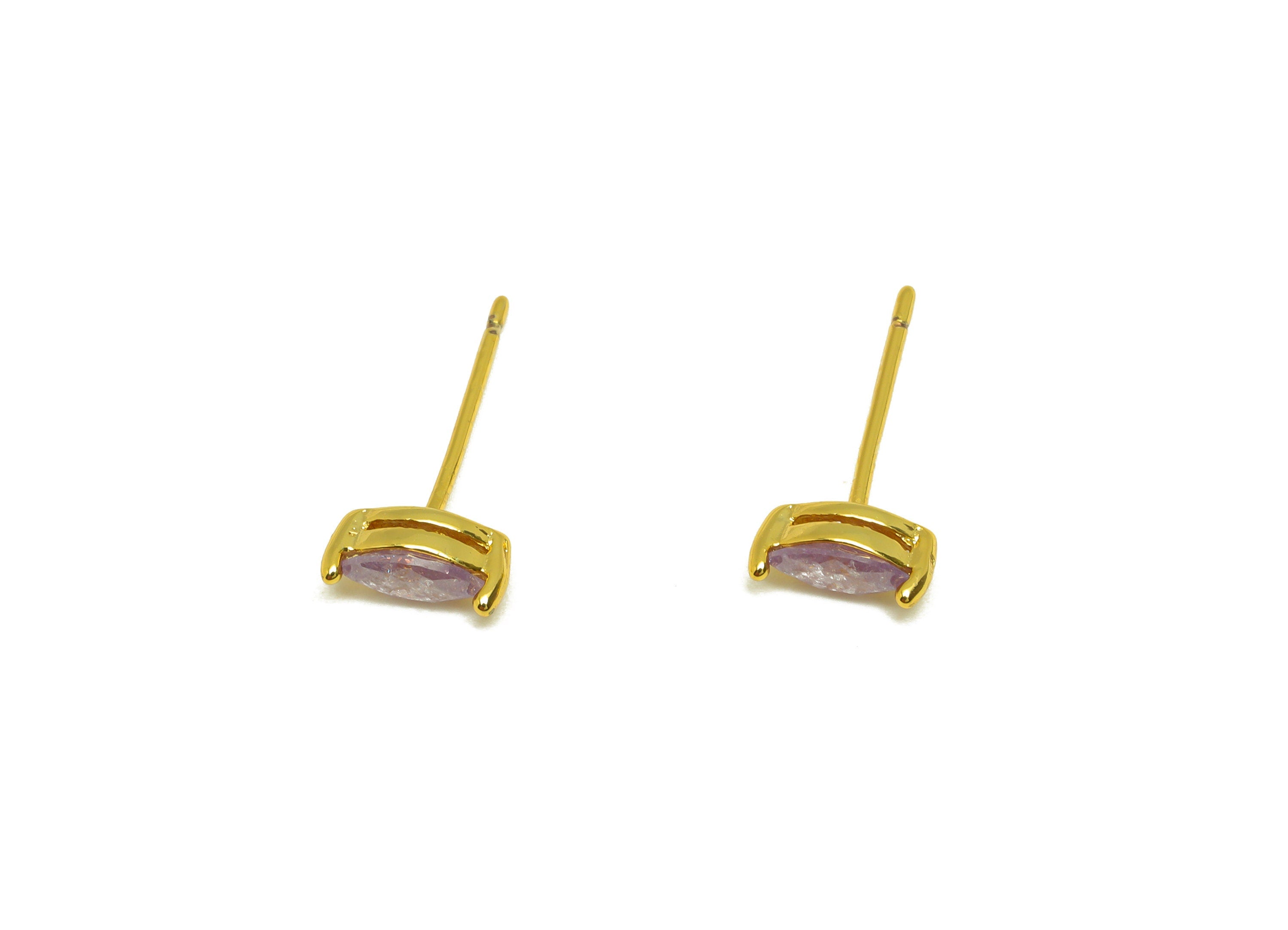 Brass Marquise CZ Earring Stud - Brass Purple Zircon Earring Post - Geometry Earring Post - 18K Real Gold Plating - 16x9x0.76mm - RGP7181D - DOMEDBAZAAR