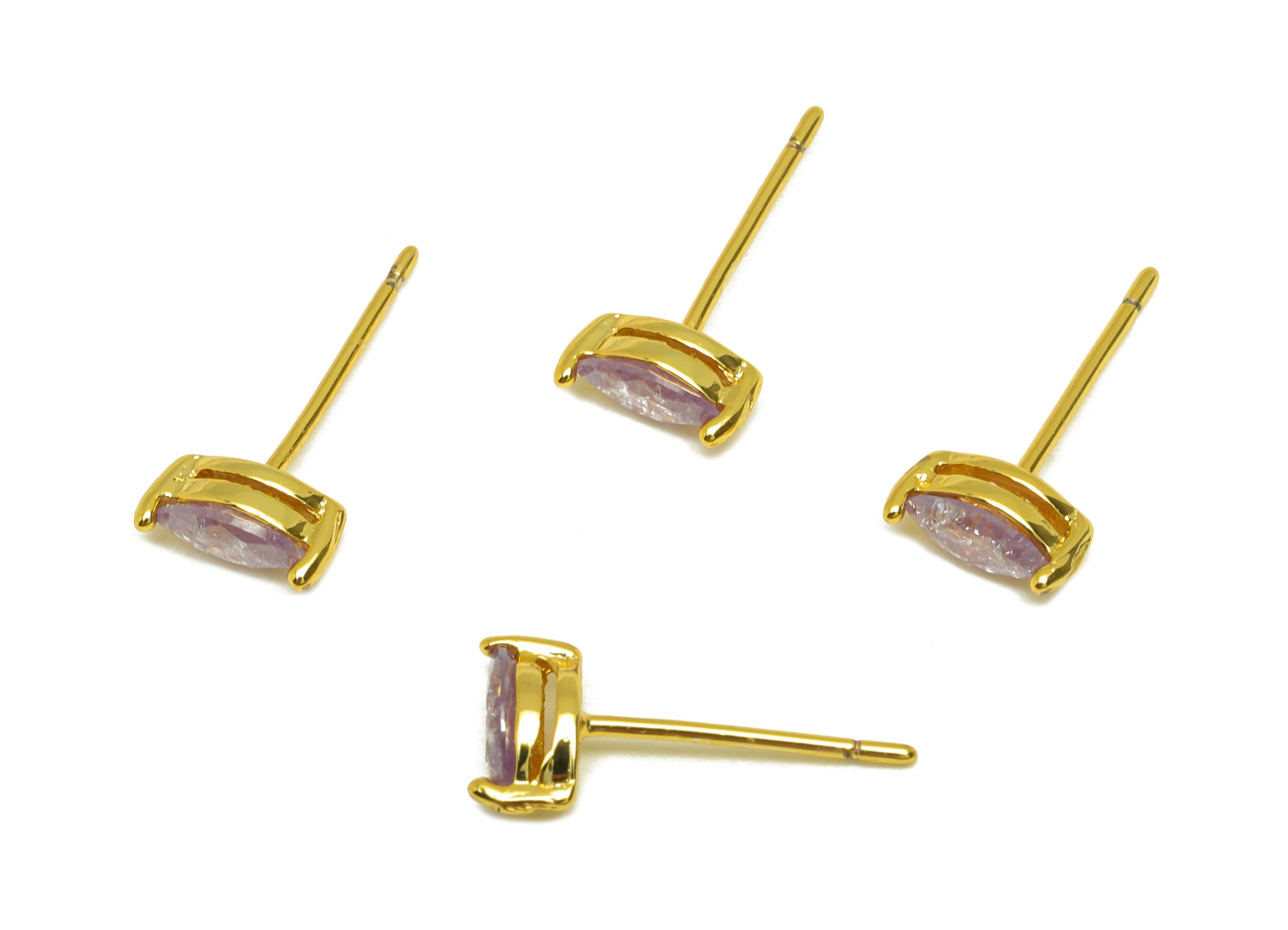 Brass Marquise CZ Earring Stud - Brass Purple Zircon Earring Post - Geometry Earring Post - 18K Real Gold Plating - 15x7x0.6mm -RGP7180A - DOMEDBAZAAR