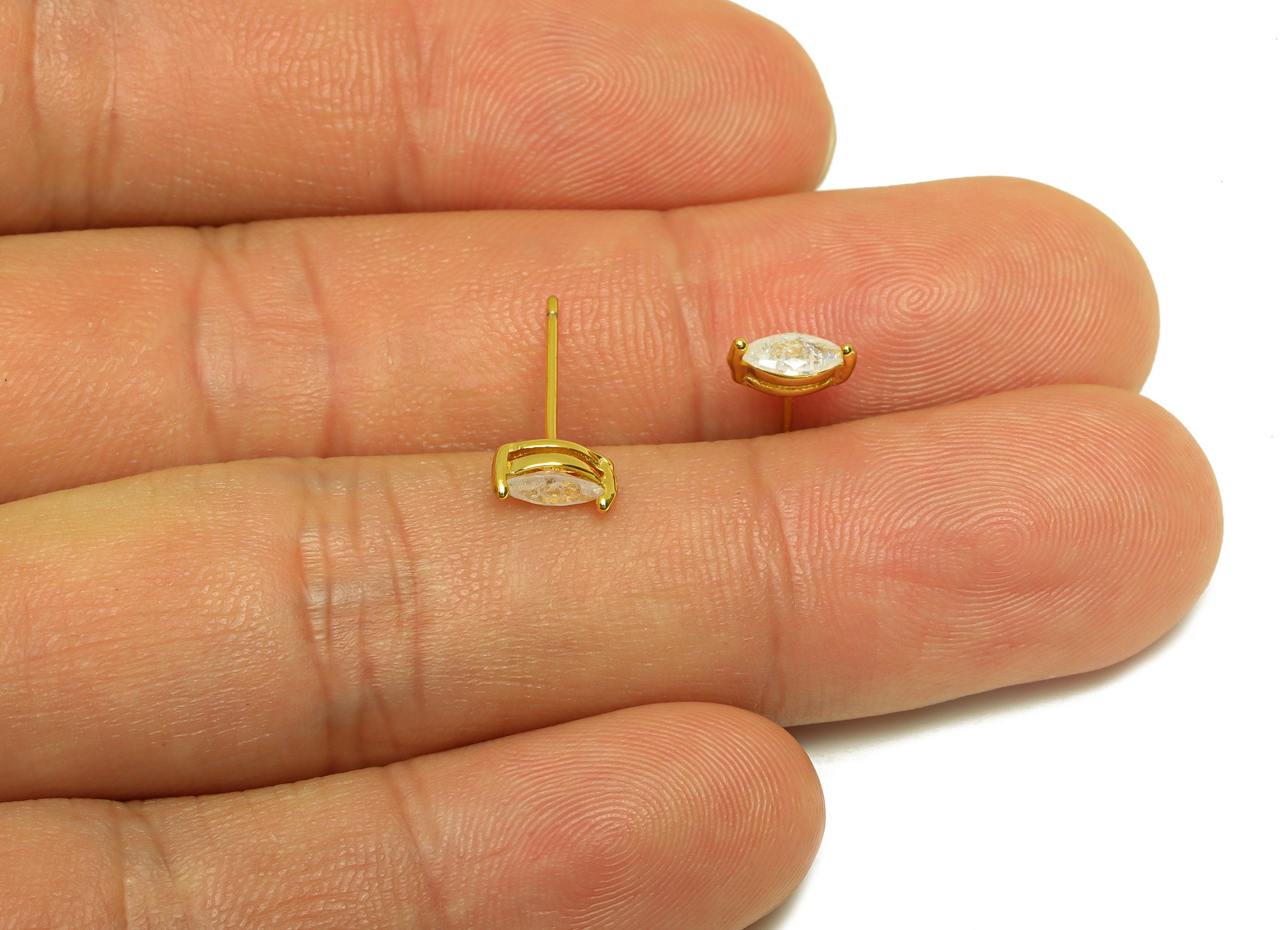 Brass Marquise Earring Stud - Brass White Cubic Zircon Earring Post - Geometry Earring Post - 18K Real Gold Plating - 15x7x0.6mm - RGP7180B - DOMEDBAZAAR