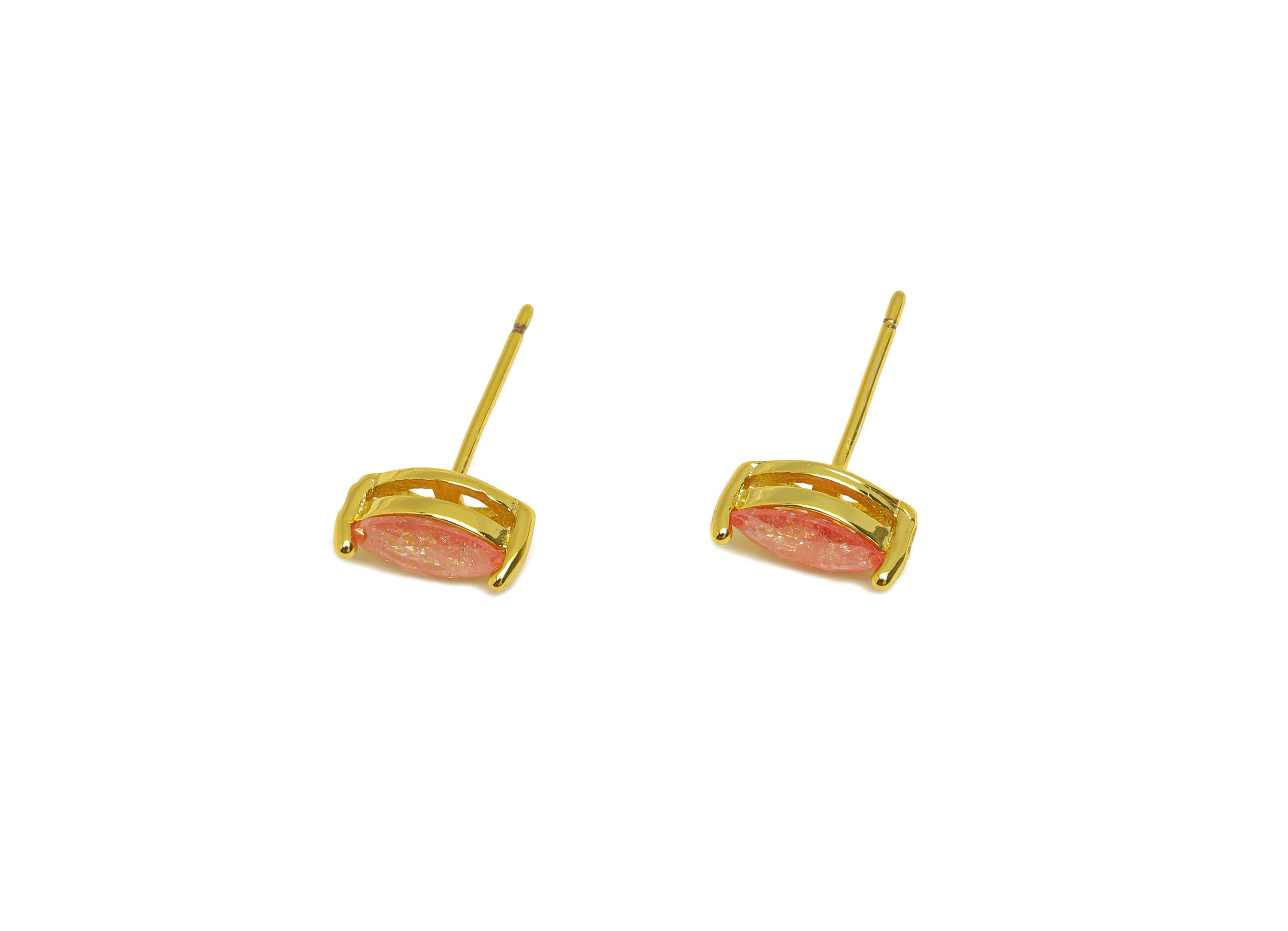 Brass Marquise CZ Earring Stud - Brass Pink Zircon Earring Post - Geometry Earring Post - 18K Real Gold Plating - 16x9x0.76mm - RGP7181B - DOMEDBAZAAR
