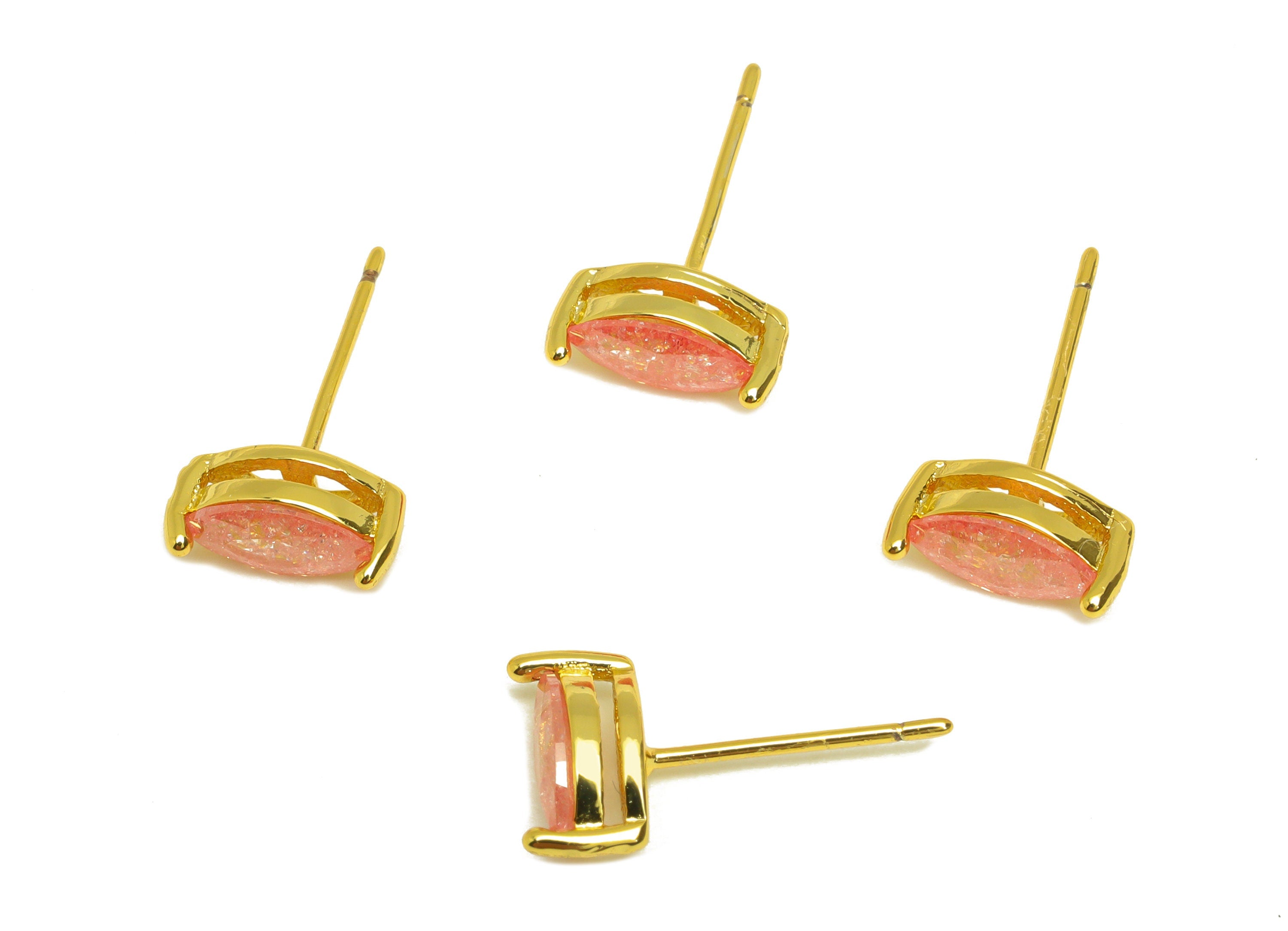 Brass Marquise CZ Earring Stud - Brass Pink Zircon Earring Post - Geometry Earring Post - 18K Real Gold Plating - 16x9x0.76mm - RGP7181B - DOMEDBAZAAR