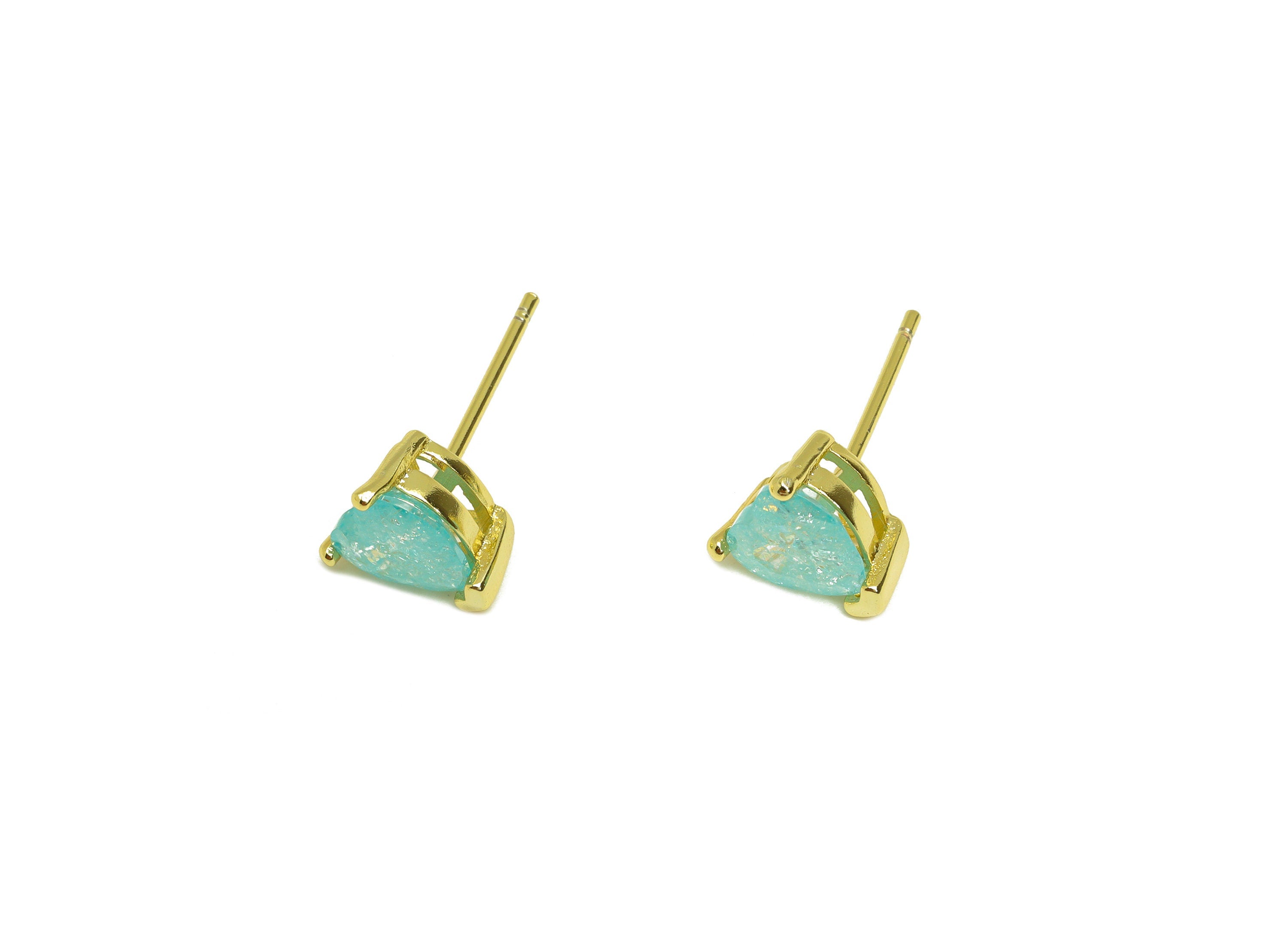 Brass Heart CZ Earring Stud - Brass Blue Cubic Zircon Earring Post - Geometry Earring Post - 18K Real Gold Plating - 17x7x0.73mm - RGP7182A - DOMEDBAZAAR