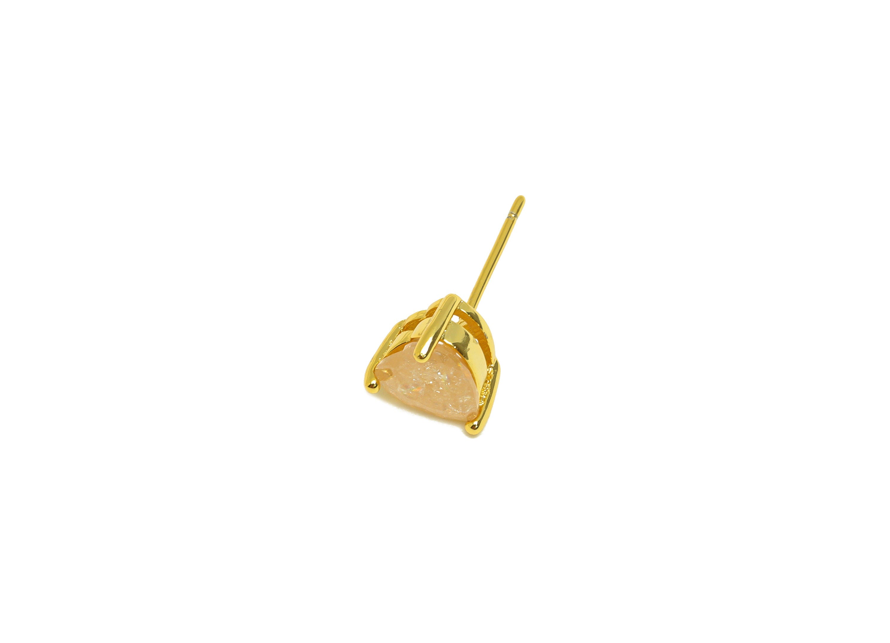 Brass Heart CZ Earring Stud - Brass Rose Gold Cubic Zircon Earring Post - Geometry Earring Post - 18K Real Gold Plating - 17x7x1mm -RGP7182C - DOMEDBAZAAR