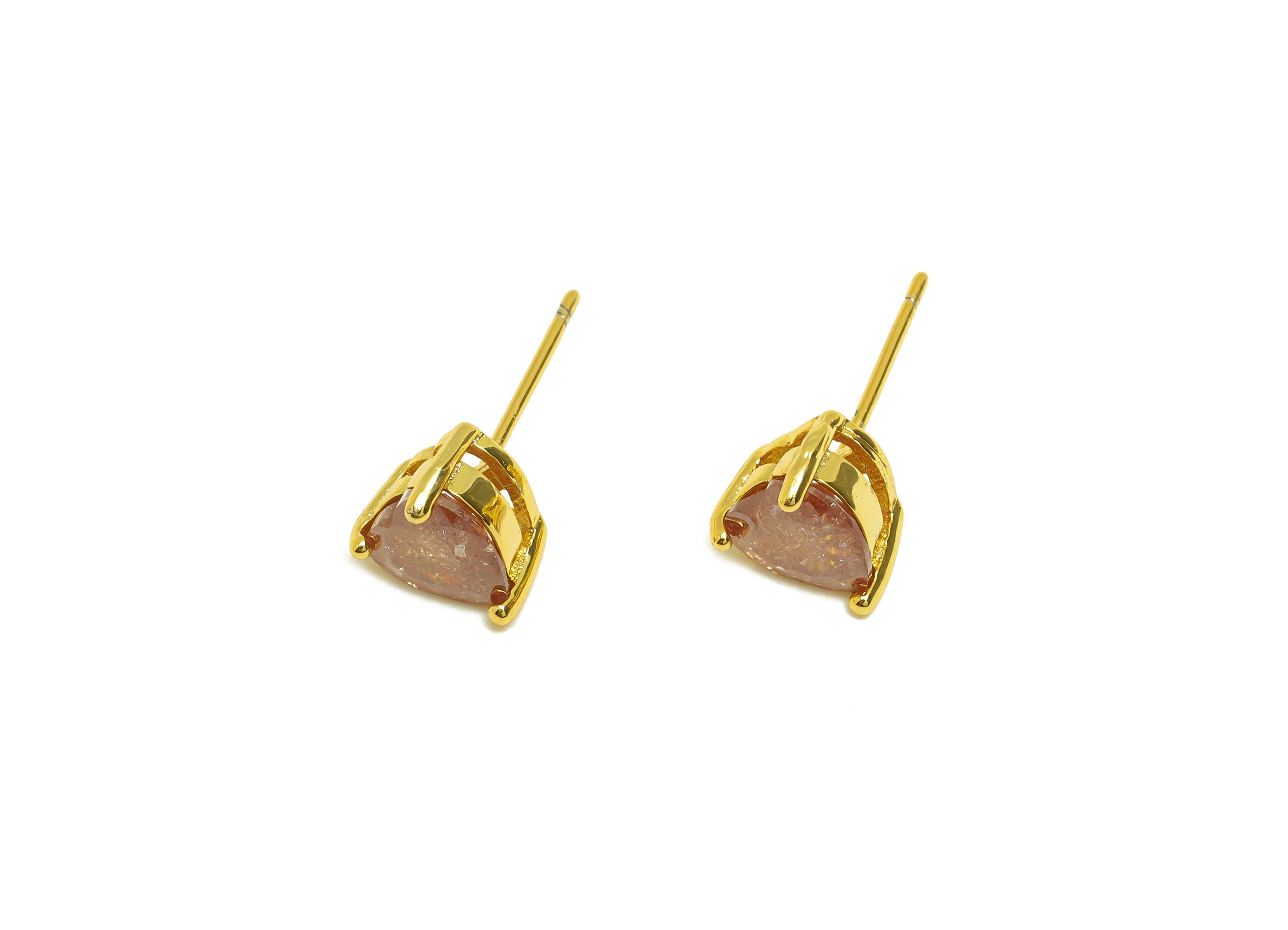 Brass Heart CZ Earring Stud - Brass Purple Cubic Zircon Earring Post - Geometry Earring Post - 18K Real Gold Plating - 17x7x1mm -RGP7182E - DOMEDBAZAAR