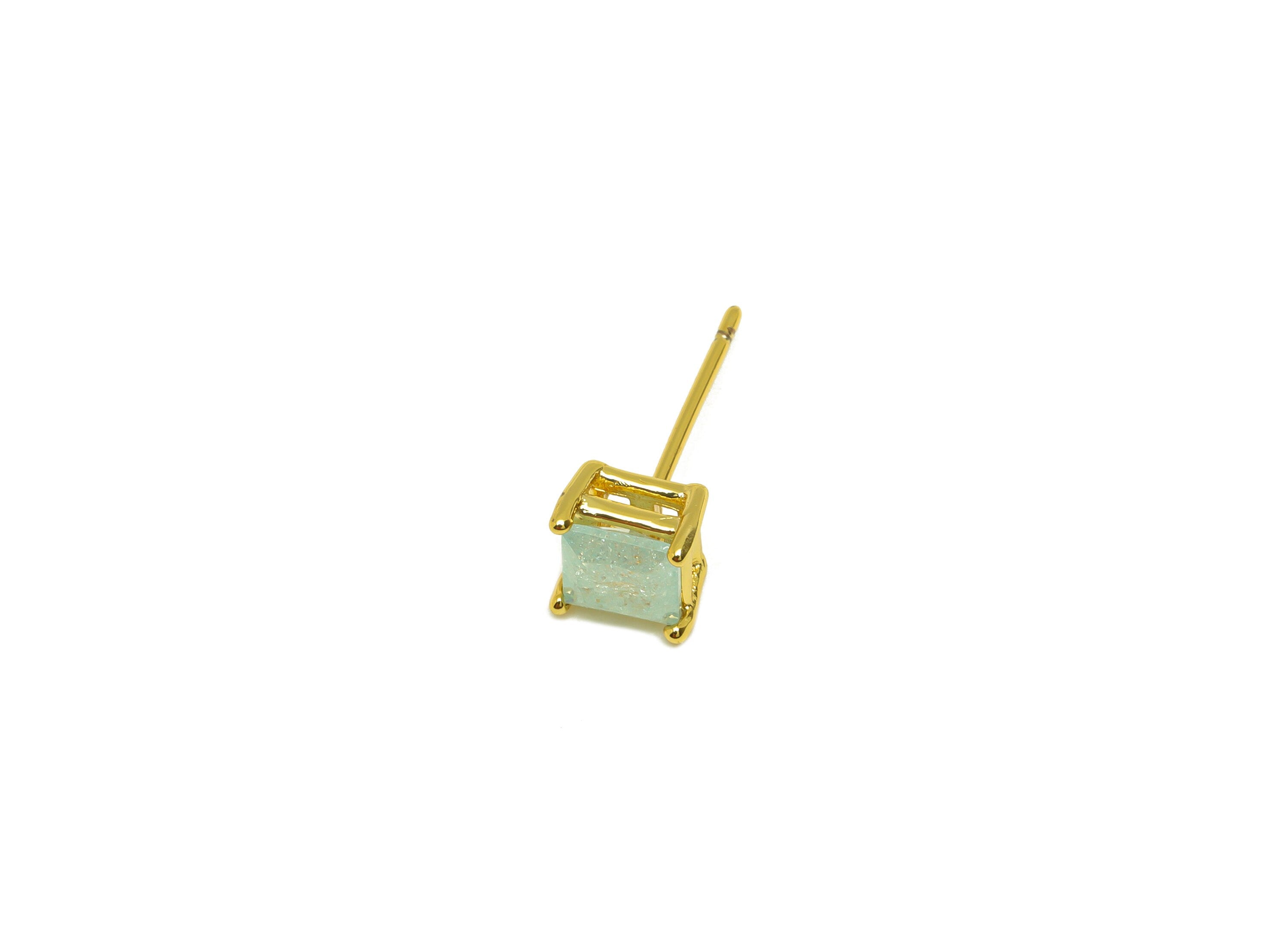 Brass Square CZ Earring Stud - Brass Crystal Blue Zircon Earring Post - Geometry Earring Post - 18K Real Gold Plating - 16x6x0.66mm-RGP7183B - DOMEDBAZAAR