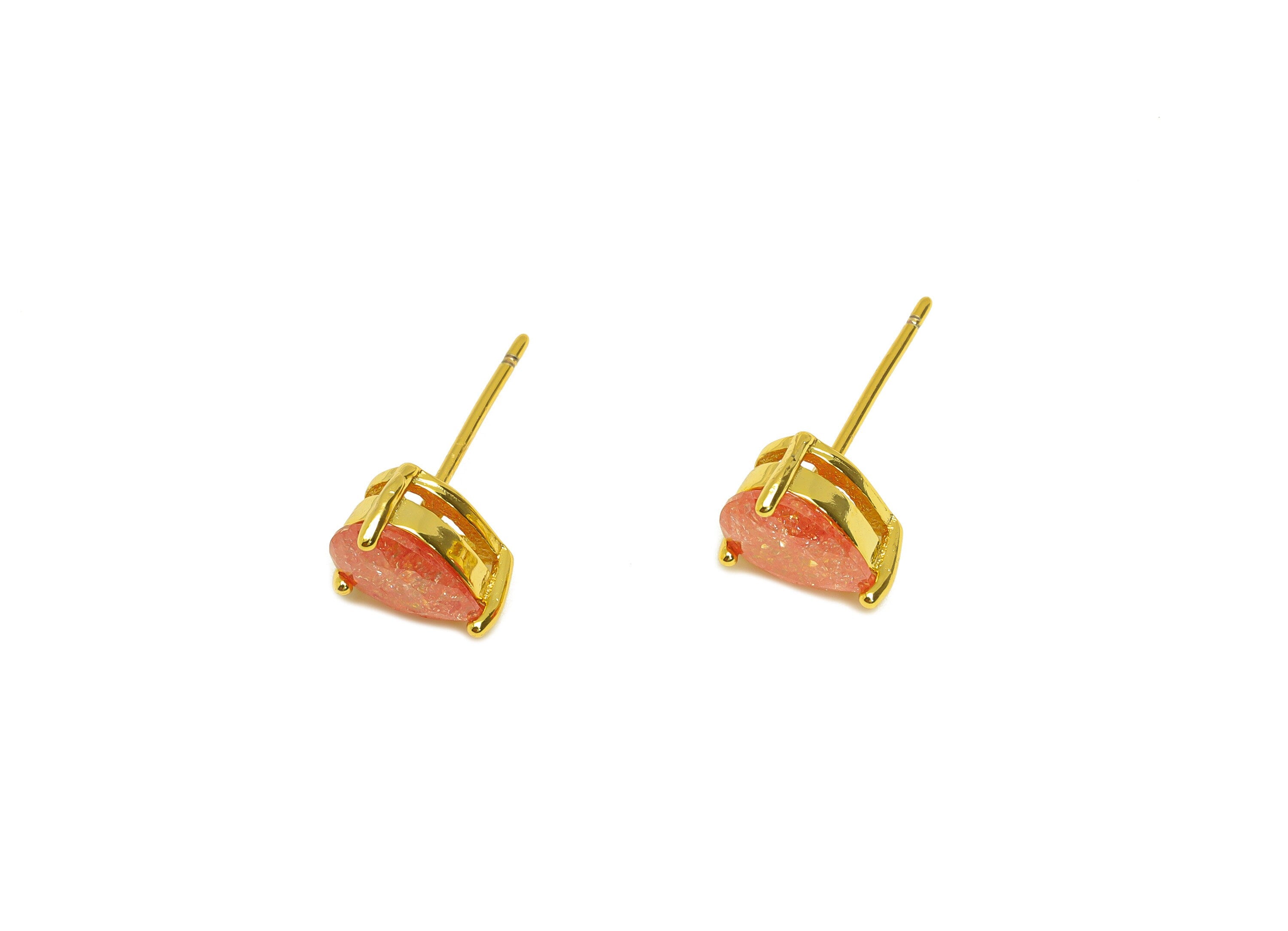 Brass Teardrop CZ Earring Stud - Brass Pink Cubic Zircon Earring Post - Geometry Earring Post - 18K Real Gold Plating - 17x6x0.7mm -RGP7185A - DOMEDBAZAAR