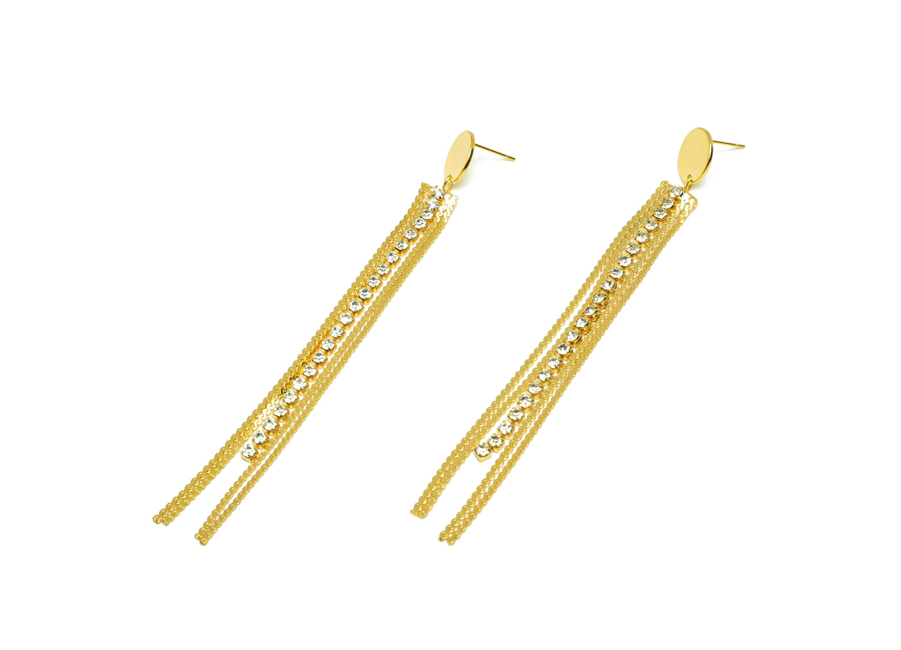 Brass Tassel Earring Stud - Brass Round Tassel Earring Post - Zircon Snake Chain Tassel Post - 18K Real Gold Plated - 107x12x0.8mm - RGP7515 - DOMEDBAZAAR