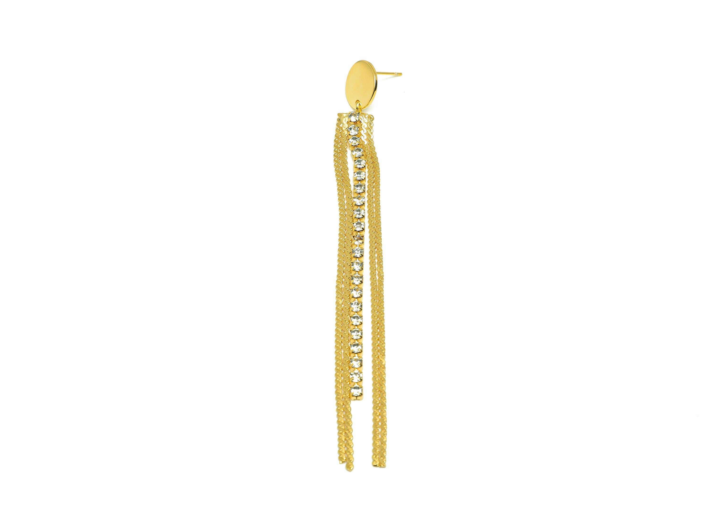 Brass Tassel Earring Stud - Brass Round Tassel Earring Post - Zircon Snake Chain Tassel Post - 18K Real Gold Plated - 107x12x0.8mm - RGP7515 - DOMEDBAZAAR