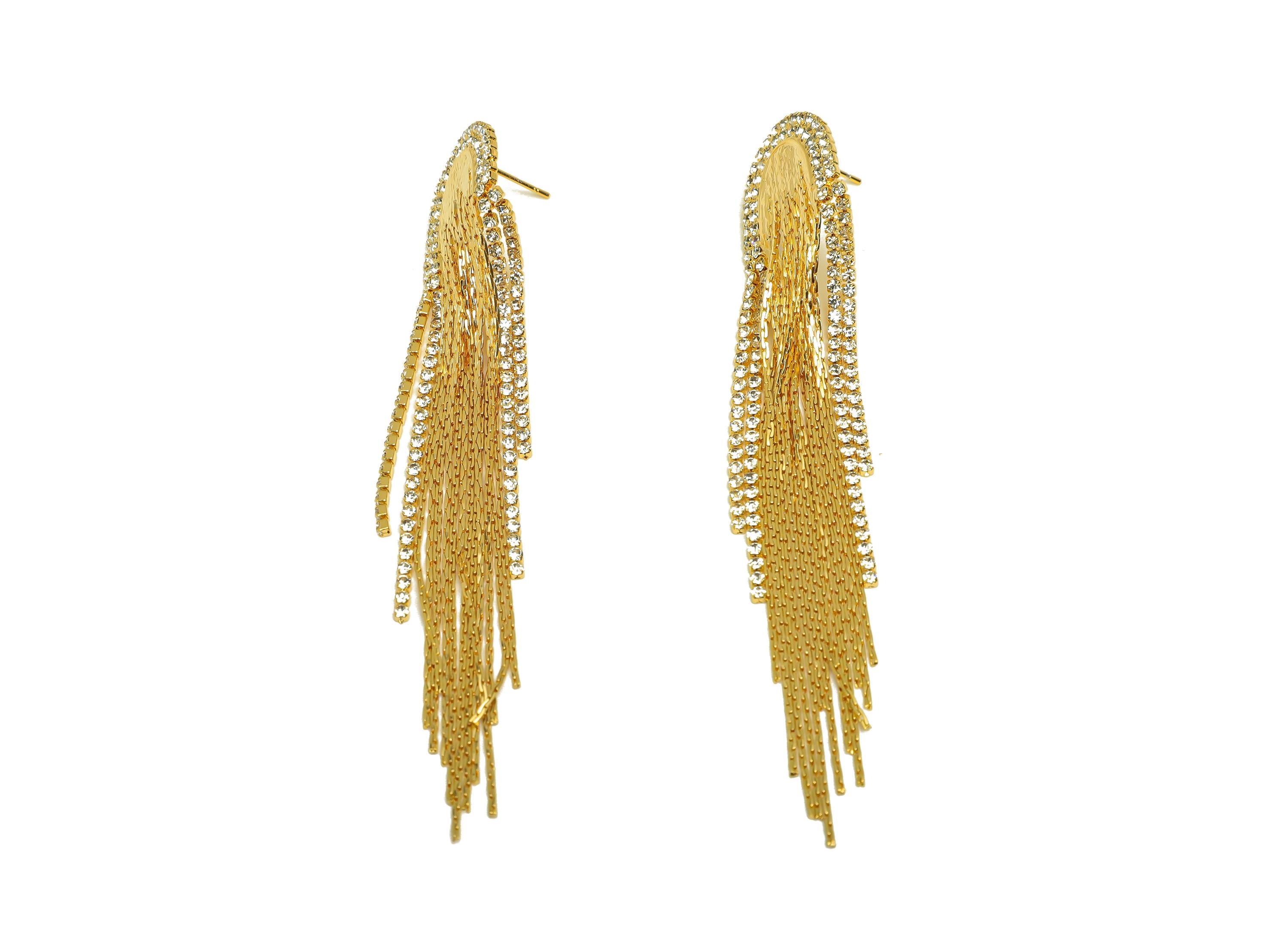 Brass Tassel Earring Stud - Brass Domed Tassel Earring Post - Zircon Snake Chain Tassel Post - 18K Real Gold Plated - 98x18x1.58mm - RGP7518 - DOMEDBAZAAR