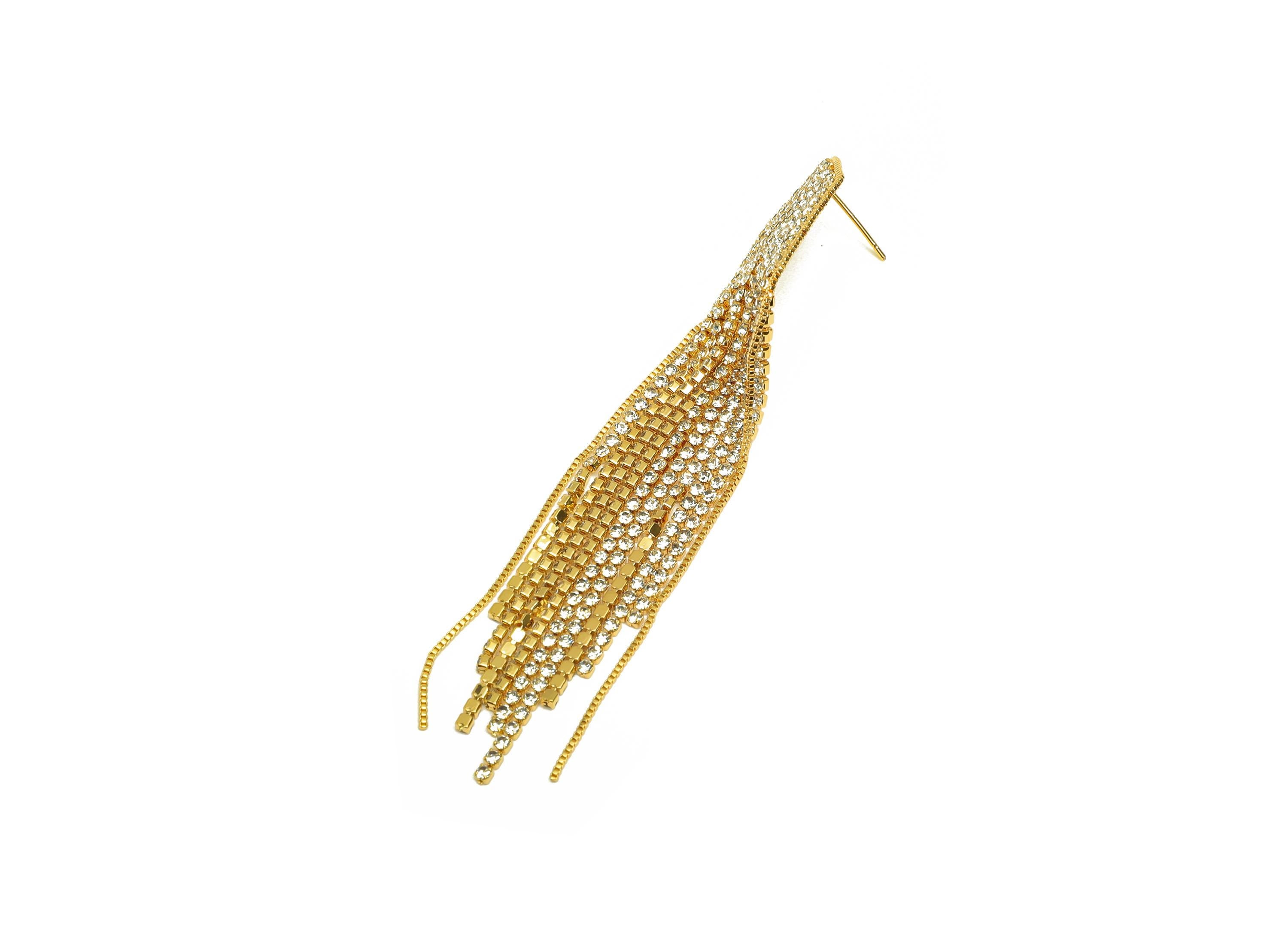 Brass Tassel Earring Stud - Brass Geometry Tassel Earring Post - Zircon Box Chain Tassel Post - 18K Real Gold Plated - 90x17x1mm - RGP7517 - DOMEDBAZAAR