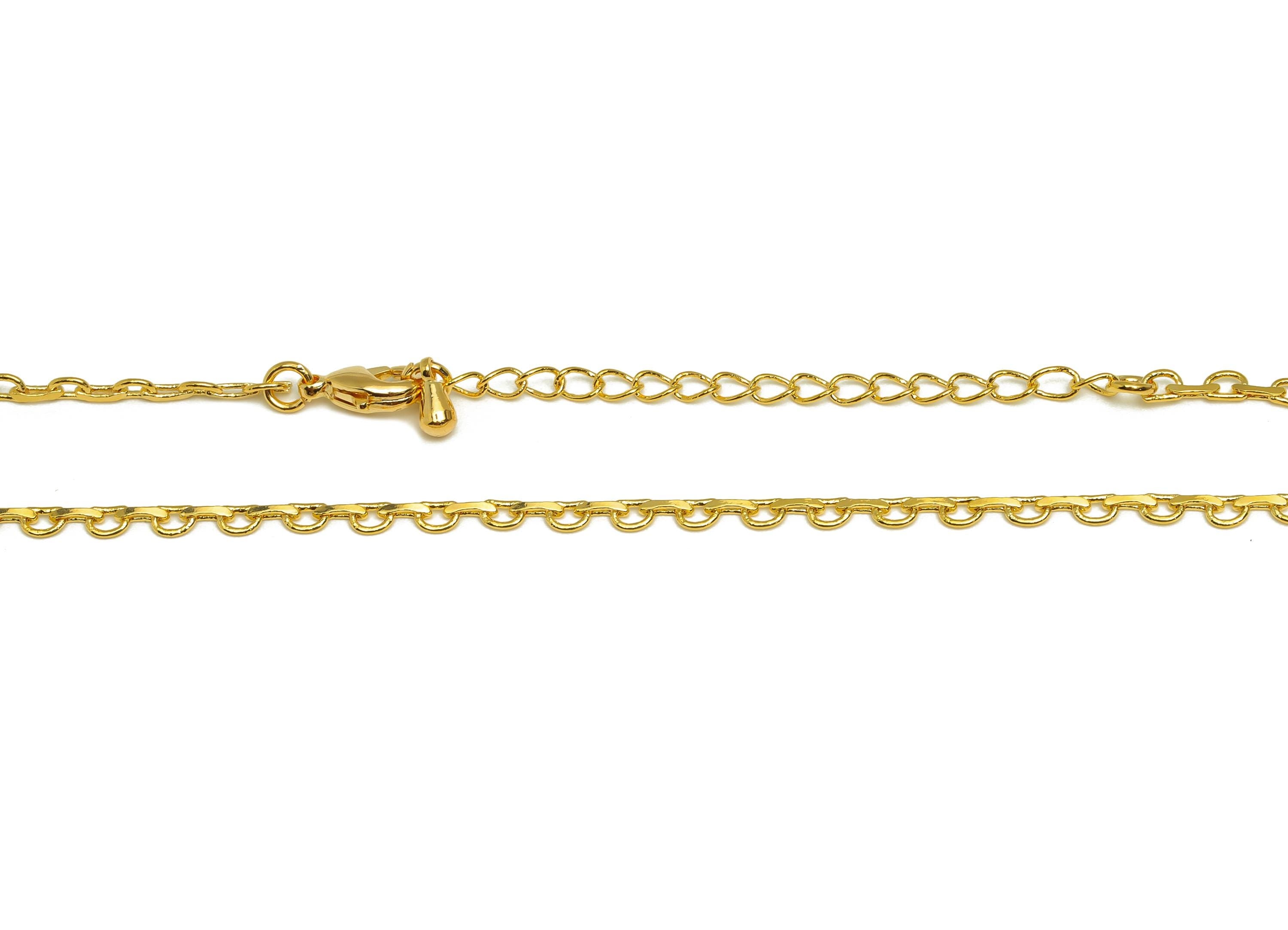 2.1mm Finished Link Chain - Gold 41.5+5.5cm Finished Link Chain - Brass Finished Link Necklace Chain - 18K Real Gold Plating - RGP7482 - DOMEDBAZAAR