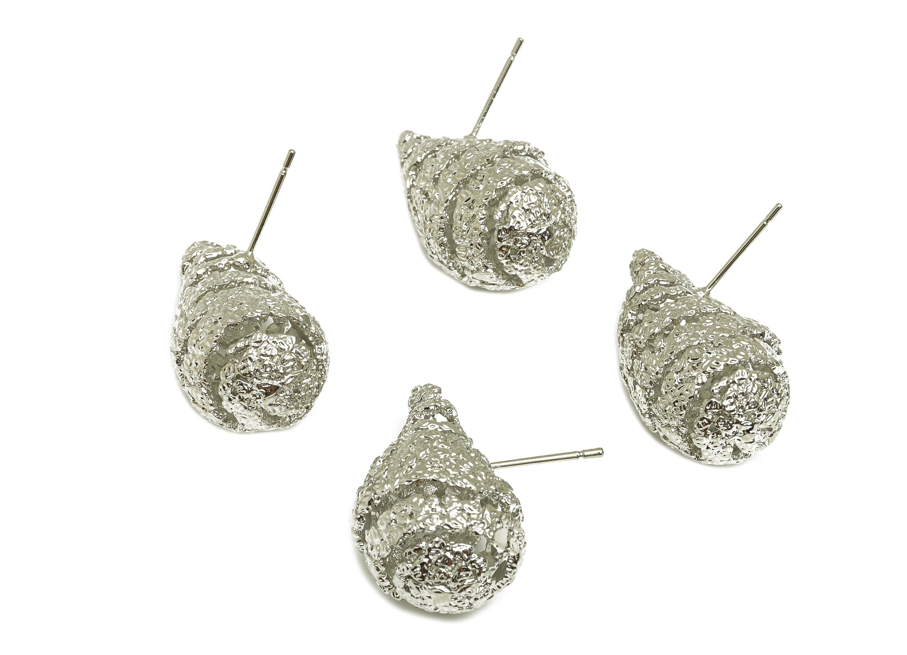 Brass Teardrop Earring Stud - Textured Drop Earring Post - Frosted Twine Wire Earring Post - 18K Real White Gold Plating -25x23x14mm-RGP7784 - DOMEDBAZAAR