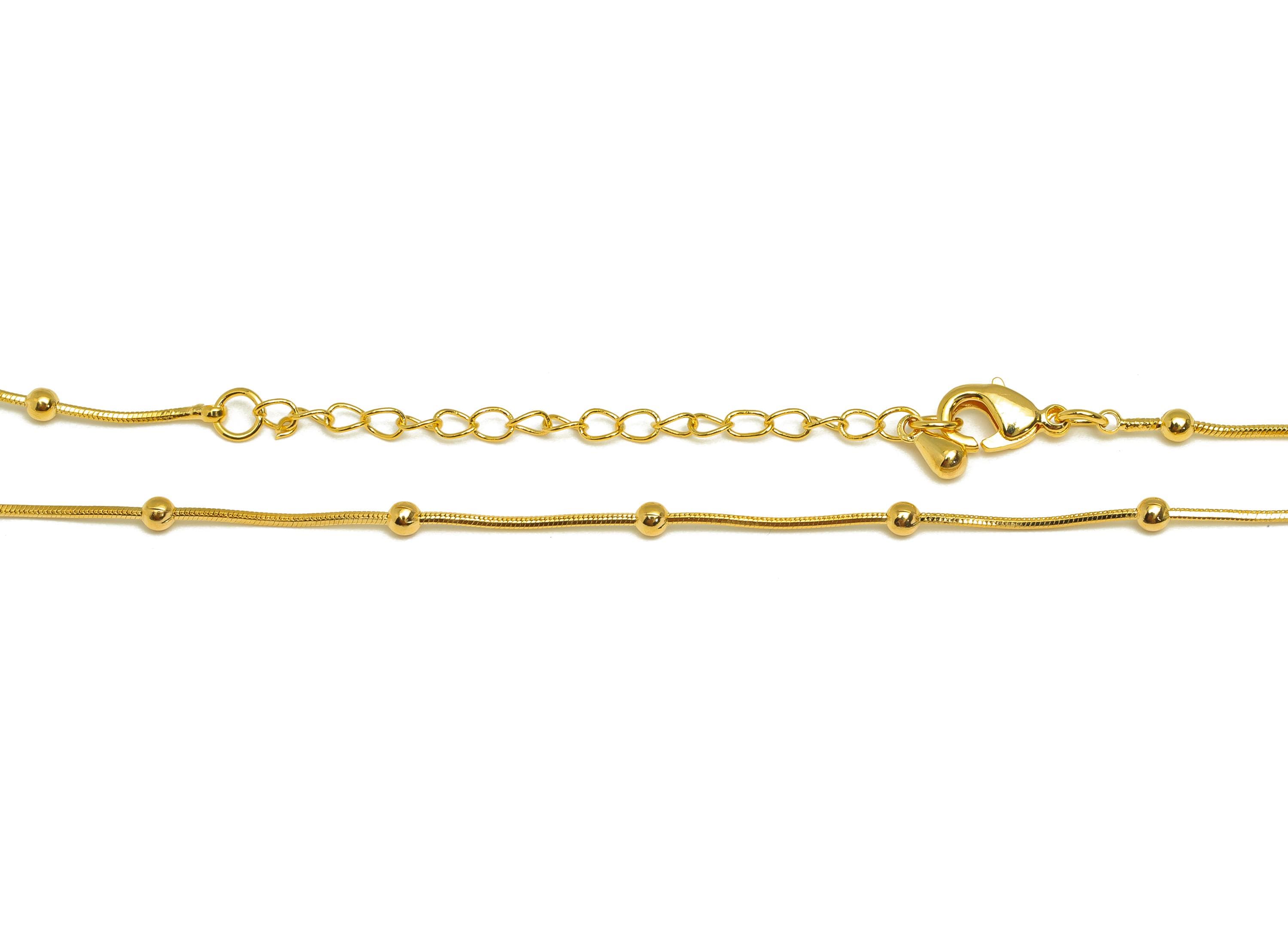 0.8mm Finished Snake Chain - Gold 43+6cm Snake Finished Chain - Brass 2.4mm Ball Beaded Snake Chain - 18K Real Gold Plating -RGP7484 - DOMEDBAZAAR