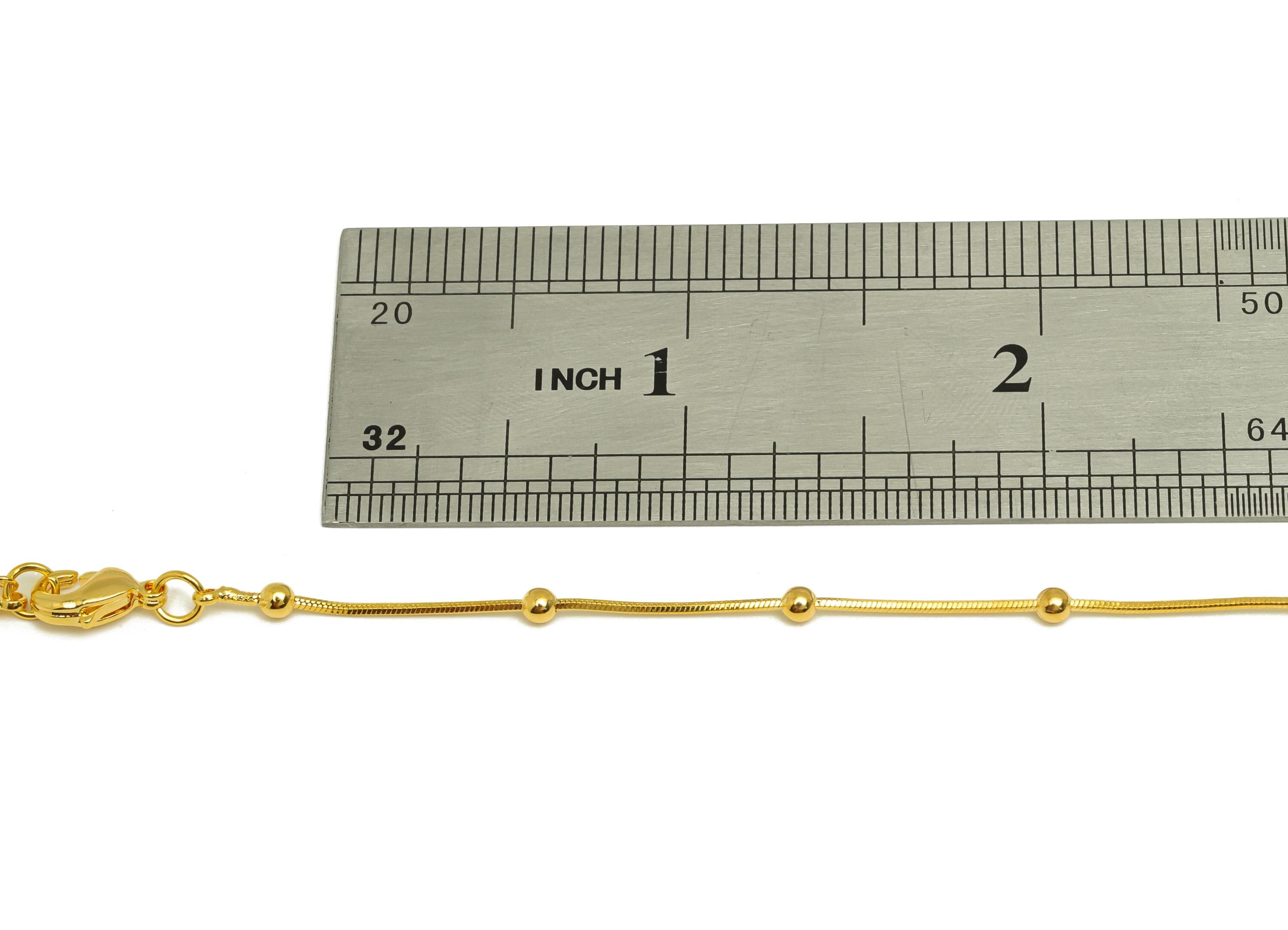 0.8mm Finished Snake Chain - Gold 43+6cm Snake Finished Chain - Brass 2.4mm Ball Beaded Snake Chain - 18K Real Gold Plating -RGP7484 - DOMEDBAZAAR