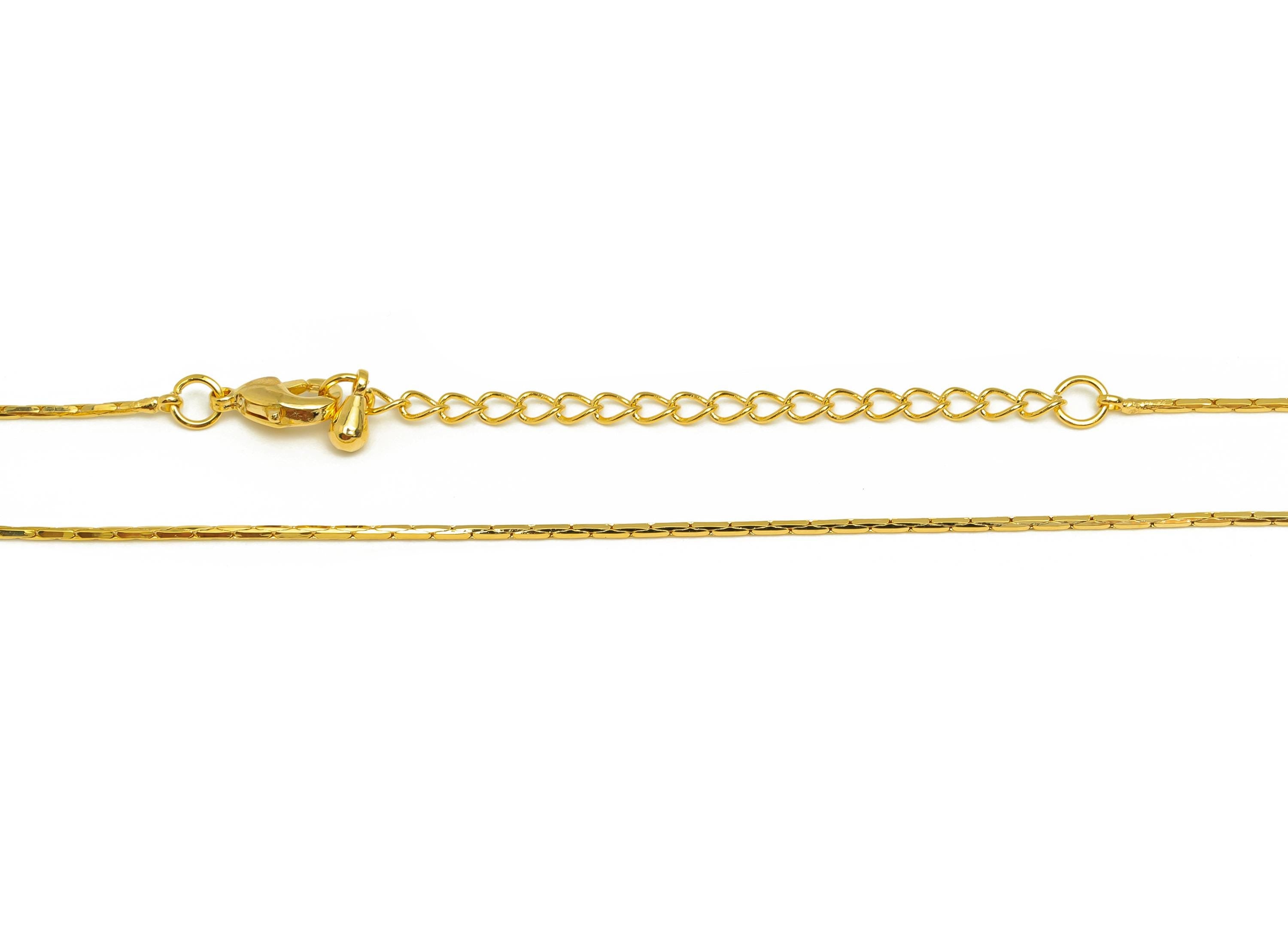 1mm Finished Snake Chain - Gold 43+5.5cm Faceted Finished Snake Chain - Brass Finished Faceted Snake Chain - 18K Real Gold Plating - RGP7485 - DOMEDBAZAAR