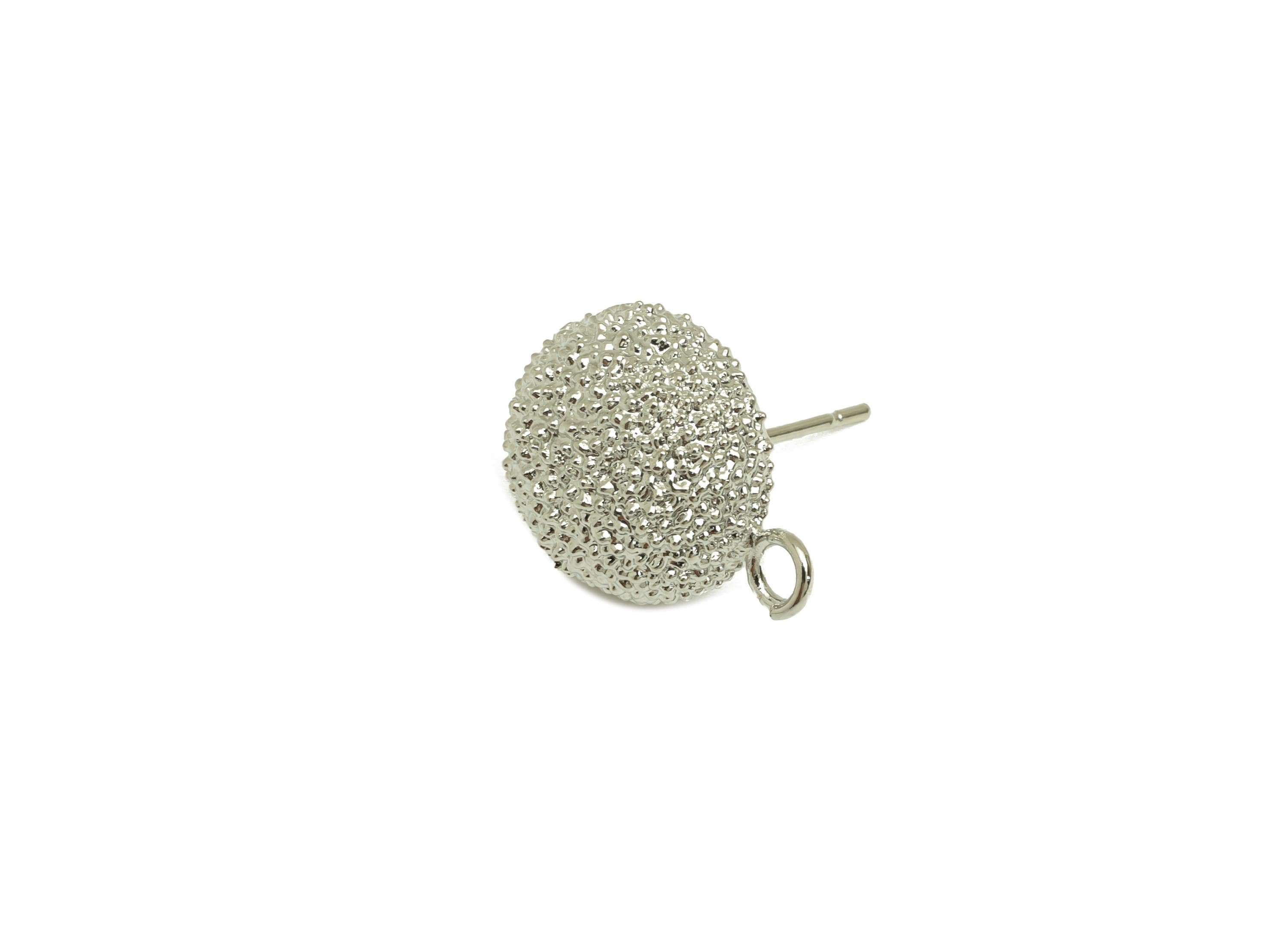 Brass Round Earring Stud - Textured Earring Post - Frosted Twine Wire Earring Post - 18K Real White Gold Plating - 18x17x13.65mm - RGP7766 - DOMEDBAZAAR