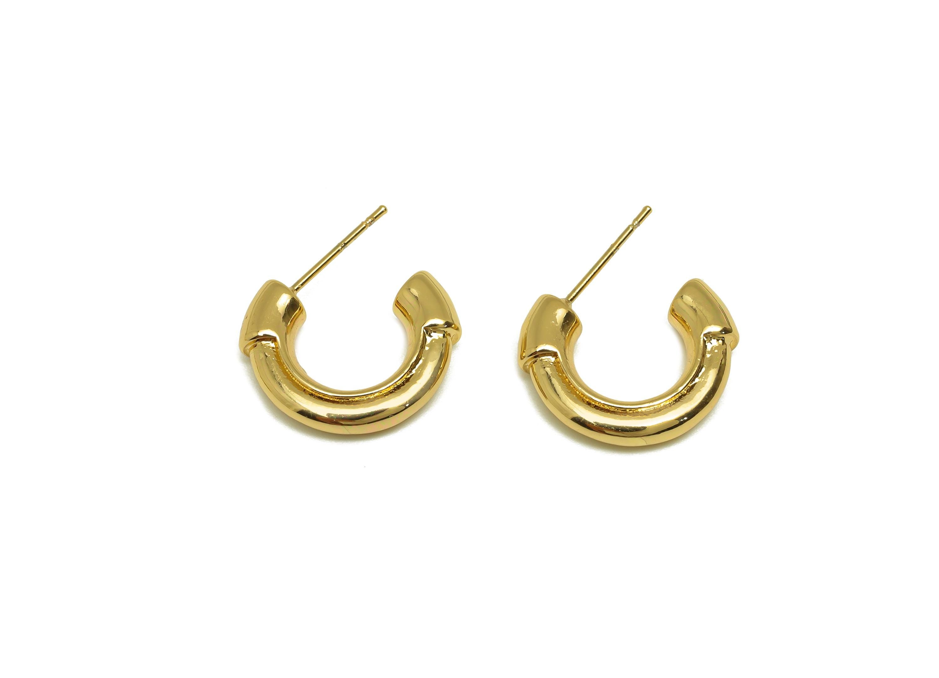 Brass Hoop Earring Stud - Brass Open Hoop Earring Post - Brass Gold Hoop Earring Post - 18K Real Gold Plating - 21.75x17.86x4.3mm - RGP7761 - DOMEDBAZAAR
