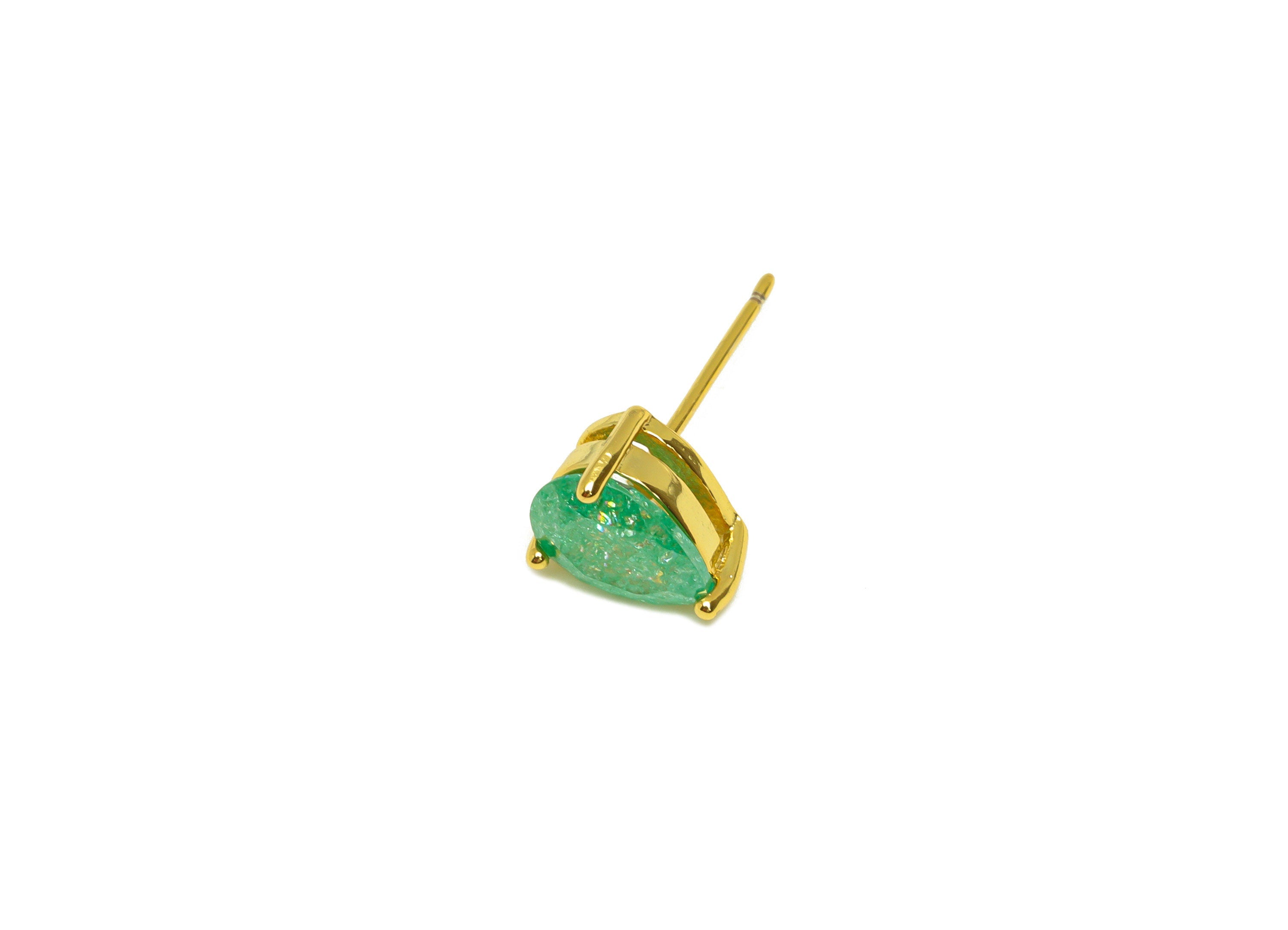 Brass Teardrop CZ Earring Stud - Brass Green Cubic Zircon Earring Post - Drop Earring Post - 18K Real Gold Plating - 17x6x0.7mm -RGP7185C - DOMEDBAZAAR