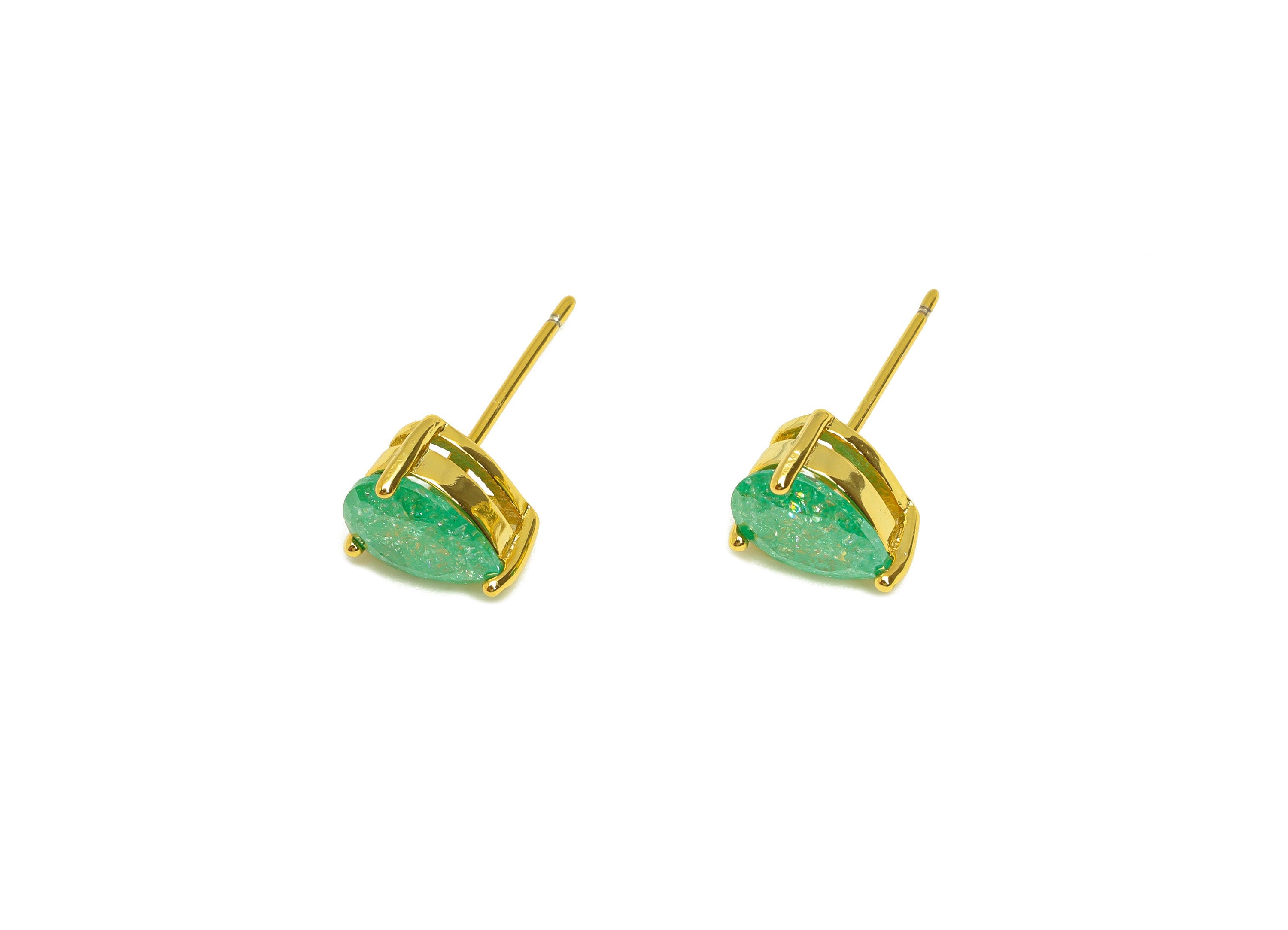 Brass Teardrop CZ Earring Stud - Brass Green Cubic Zircon Earring Post - Drop Earring Post - 18K Real Gold Plating - 17x6x0.7mm -RGP7185C - DOMEDBAZAAR