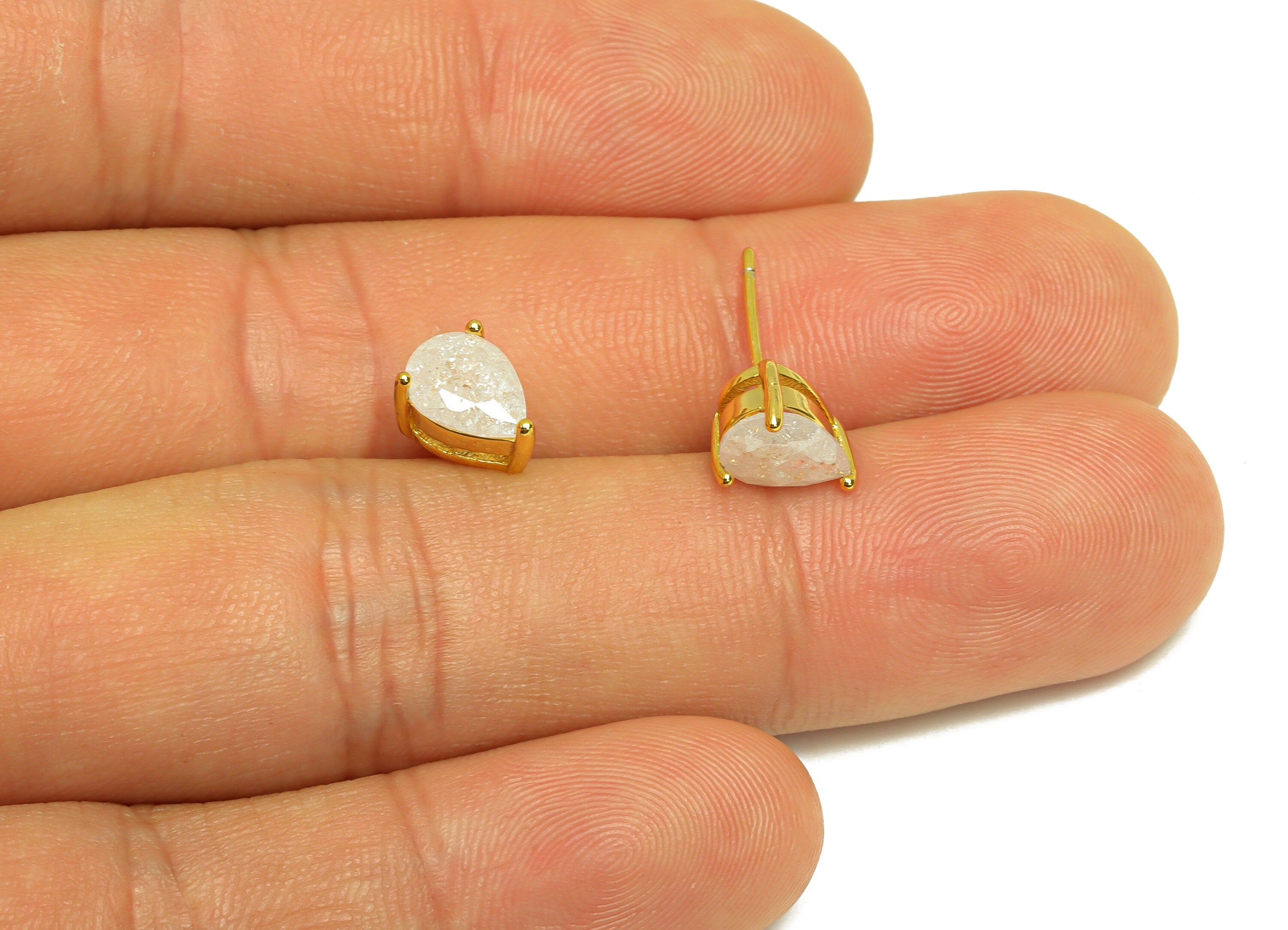 Brass Teardrop CZ Earring Stud - Brass Pink Cubic Zircon Earring Post - Drop Earring Post - 18K Real Gold Plating - 15x4x0.74mm - RGP7186A - DOMEDBAZAAR