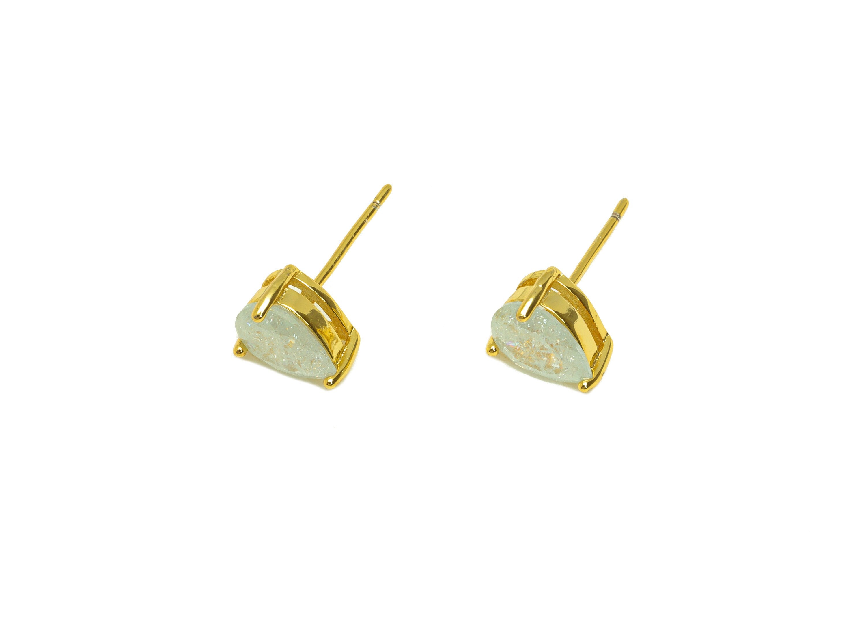 Brass Teardrop CZ Earring Stud - Brass Blue Cubic Zircon Earring Post - Drop Earring Post - 18K Real Gold Plating - 17x6x0.7mm -RGP7185E - DOMEDBAZAAR